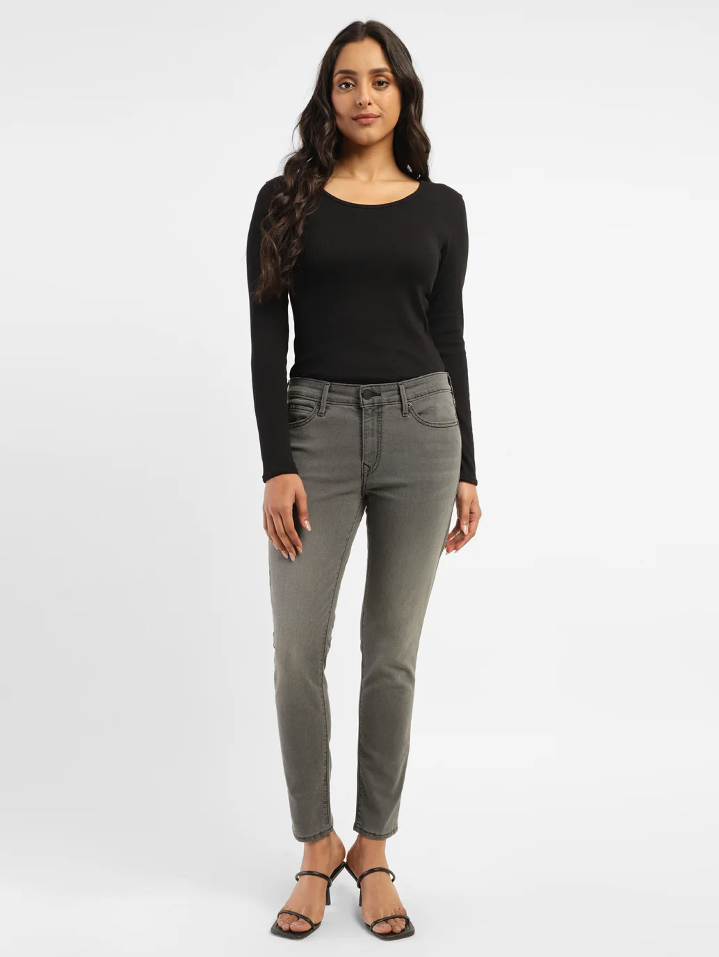 Women's 711 Grey Skinny Fit Mid Rise Jeans - Image 10