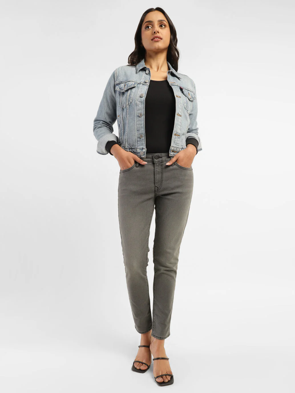 Women's 711 Grey Skinny Fit Mid Rise Jeans - Image 2