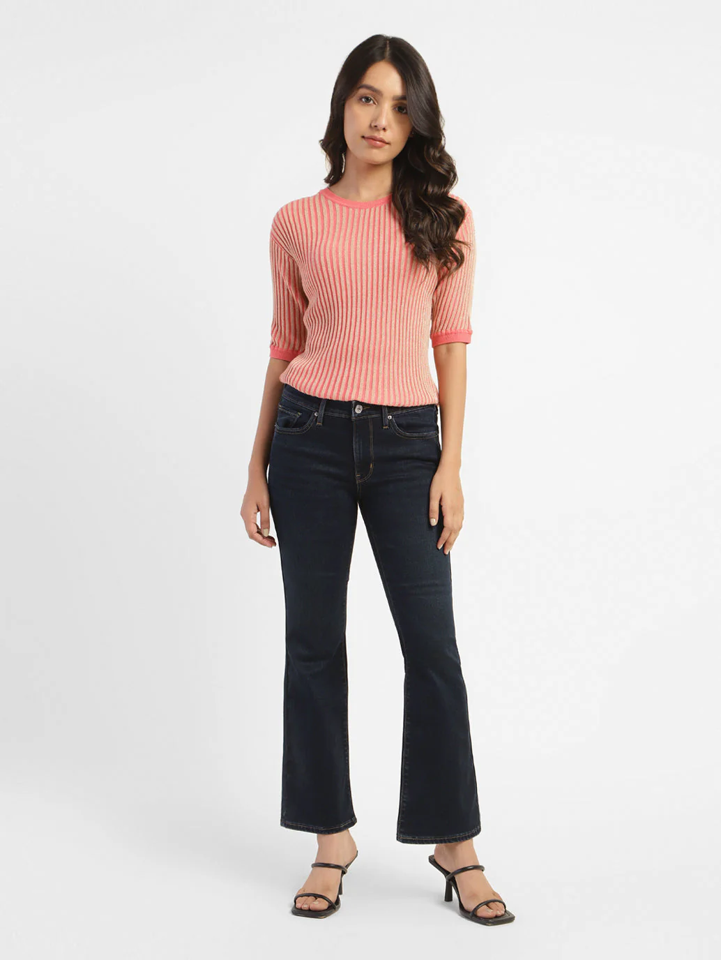 Women's 715 Navy Blue Flared Fit Mid Rise Jeans - Image 5