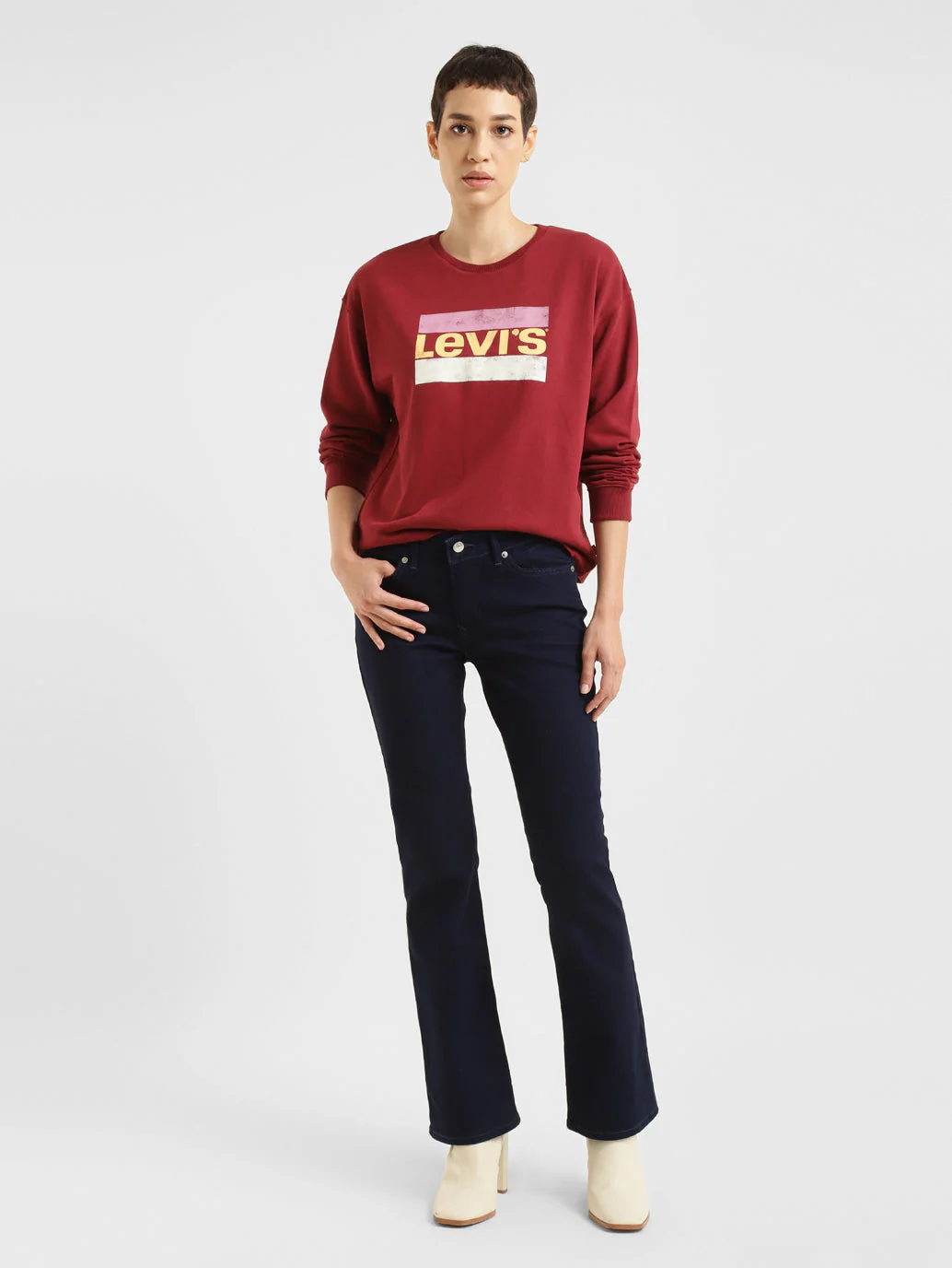 Women's 715 Navy Blue Flared Fit Mid Rise Jeans - Image 2