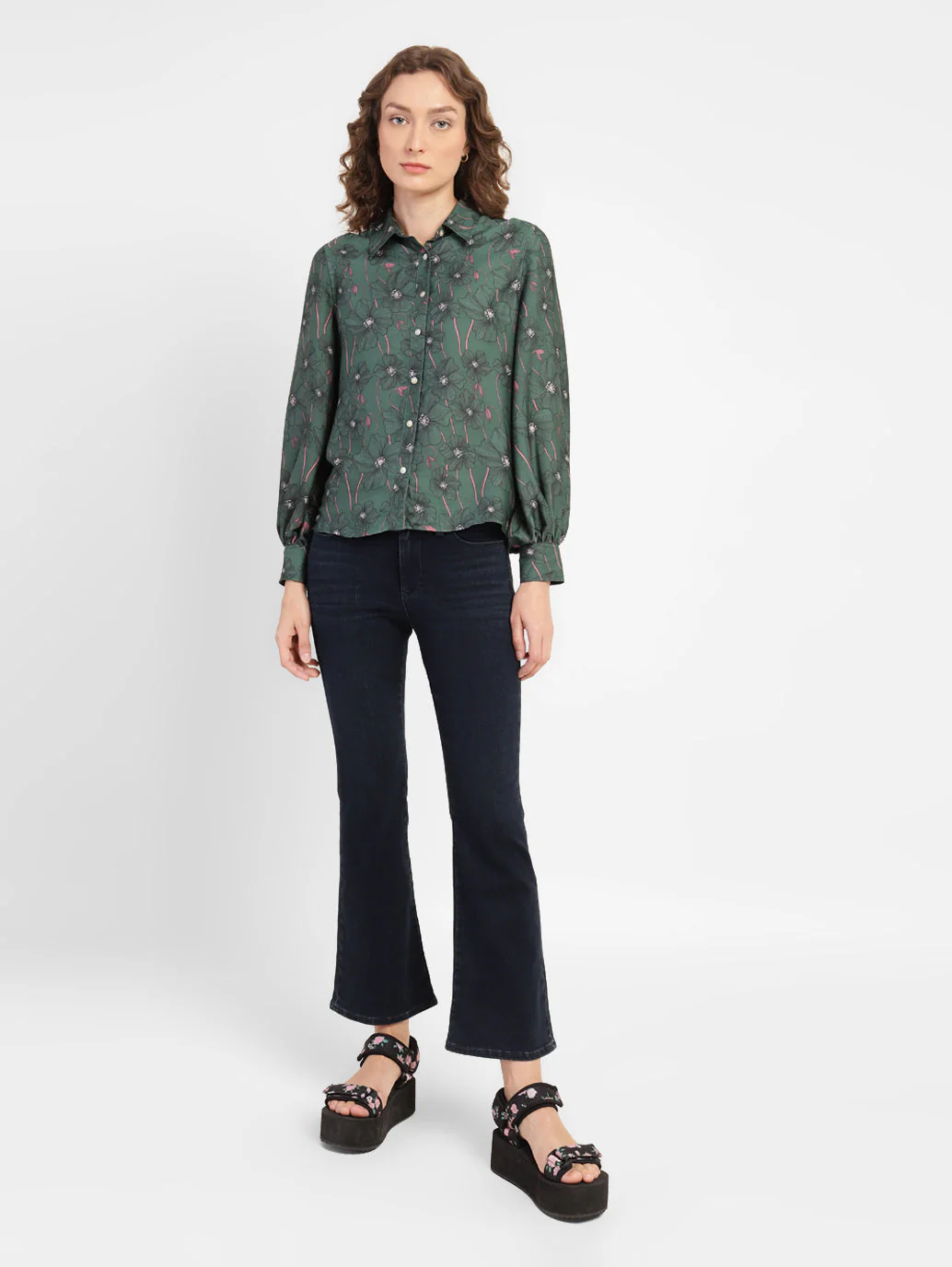 Women's 715 Blue Flared Fit Mid Rise Jeans - Image 7