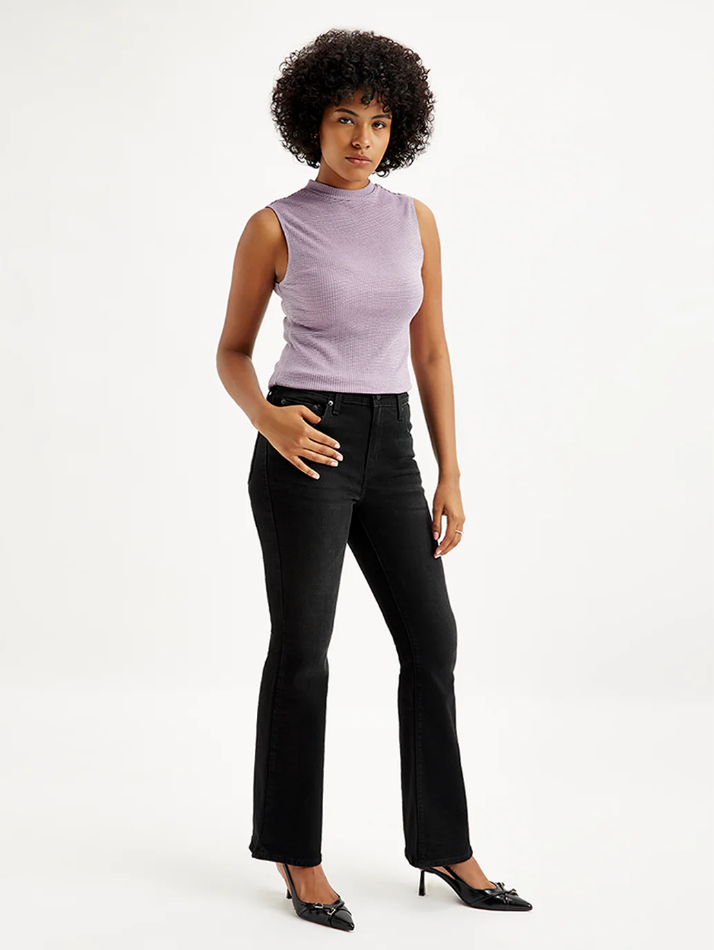 Women's 726 Black Flared Fit Mid Rise Jeans