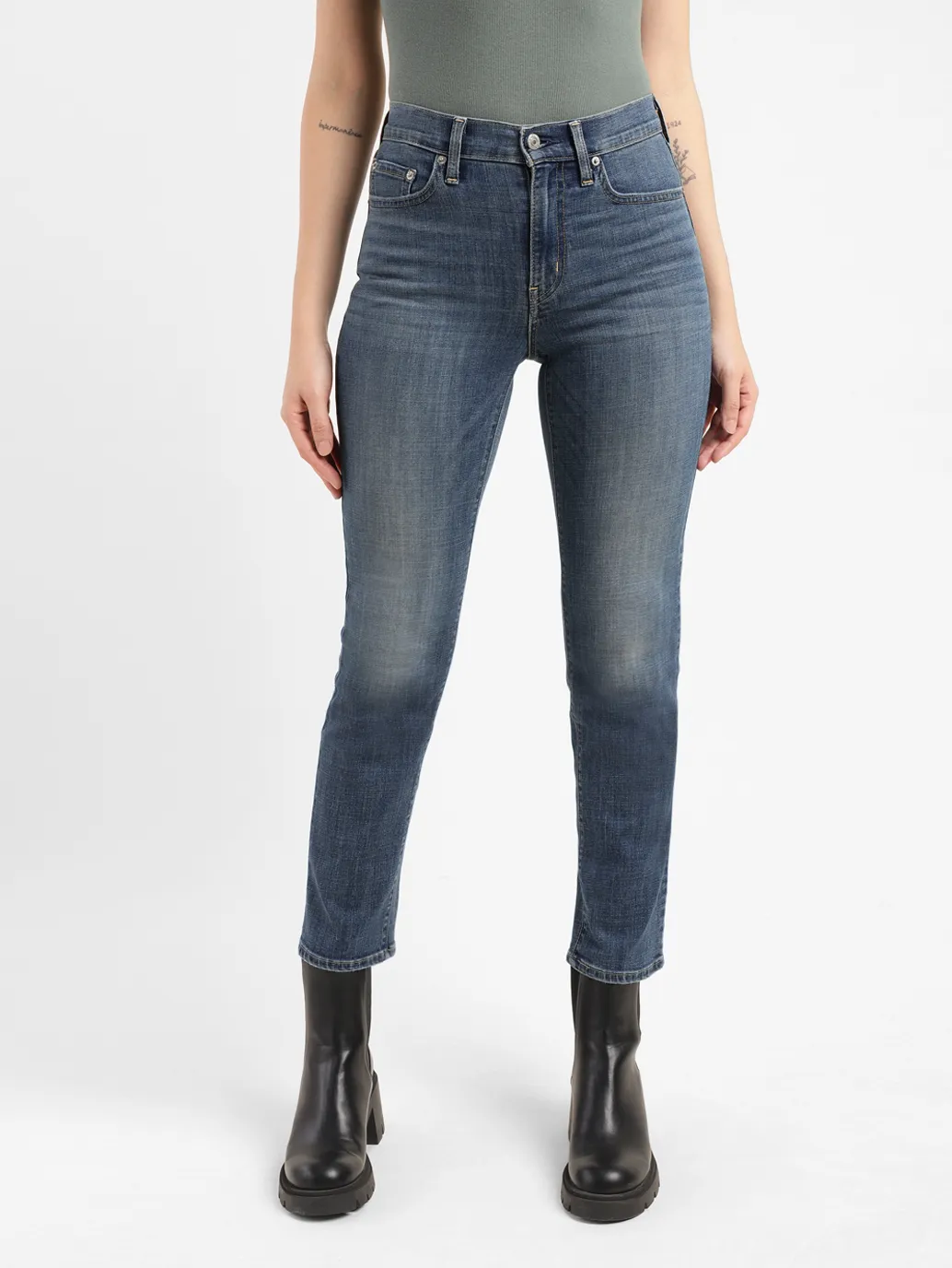 Women's 726 Blue Flared Fit Mid Rise Jeans - Image 2