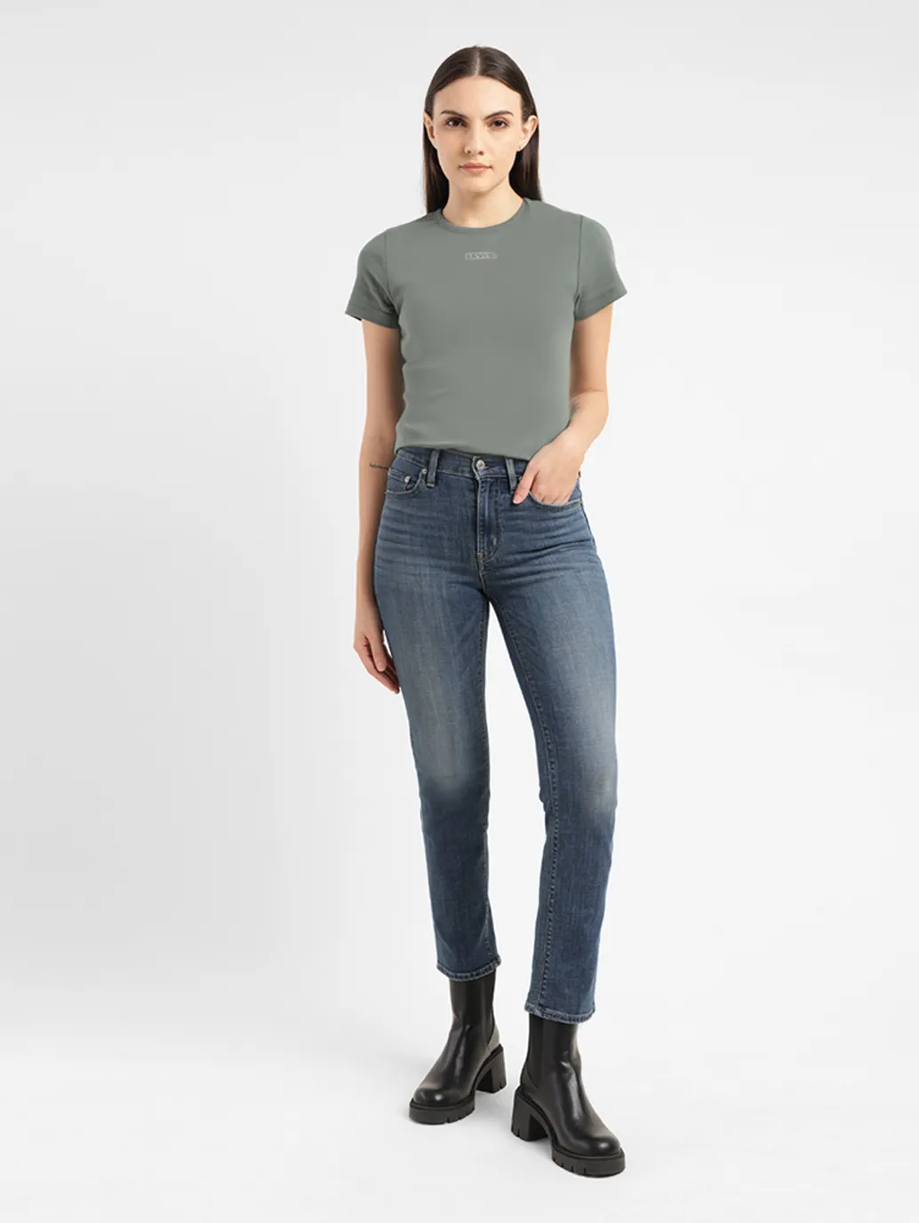 Women's 726 Blue Flared Fit Mid Rise Jeans - Image 8