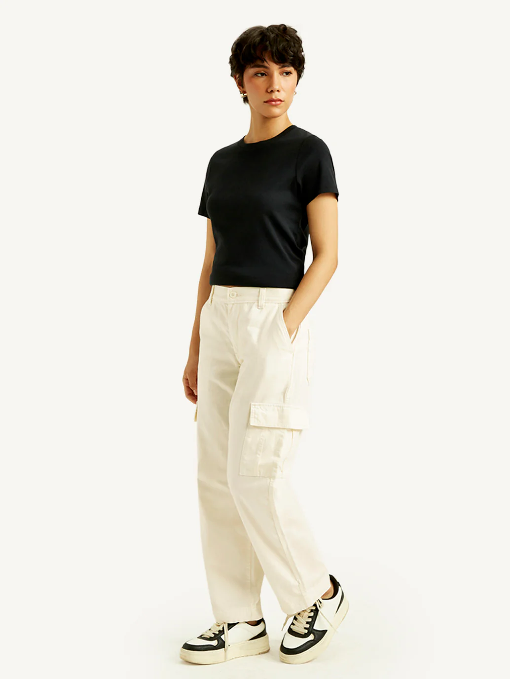 Women's 94 Cream Baggy Fit Mid Rise Jeans - Image 6