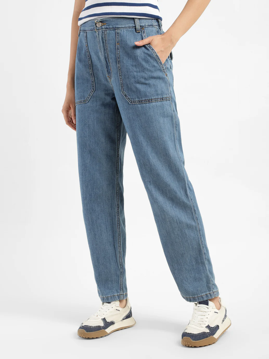Women's 94 Blue Baggy Wide Leg Fit Mid Rise Jeans - Image 3