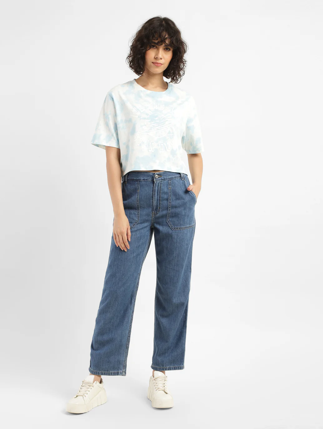 Women's 94 Indigo Baggy Wide Leg Fit Mid Rise Jeans - Image 7