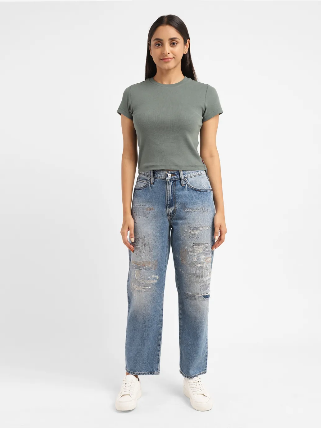 Women's 94 Blue Baggy Fit Mid Rise Jeans - Image 8