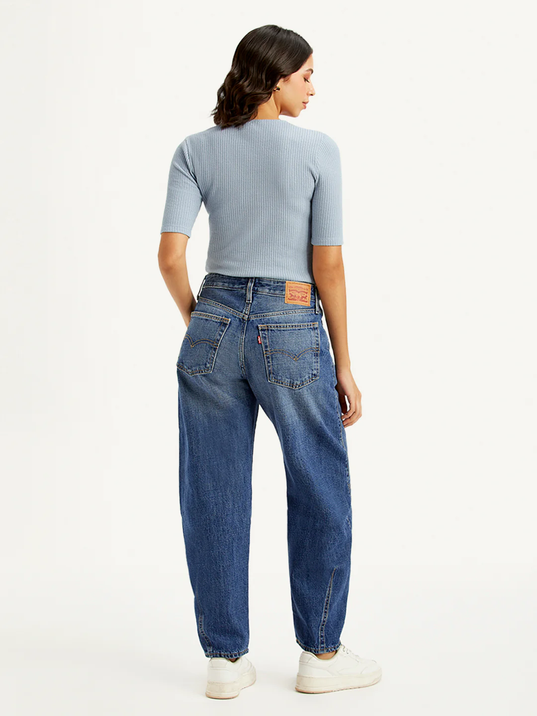 Women's Blue Baggy Dad Barrel Fit Mid Rise Jeans - Image 2