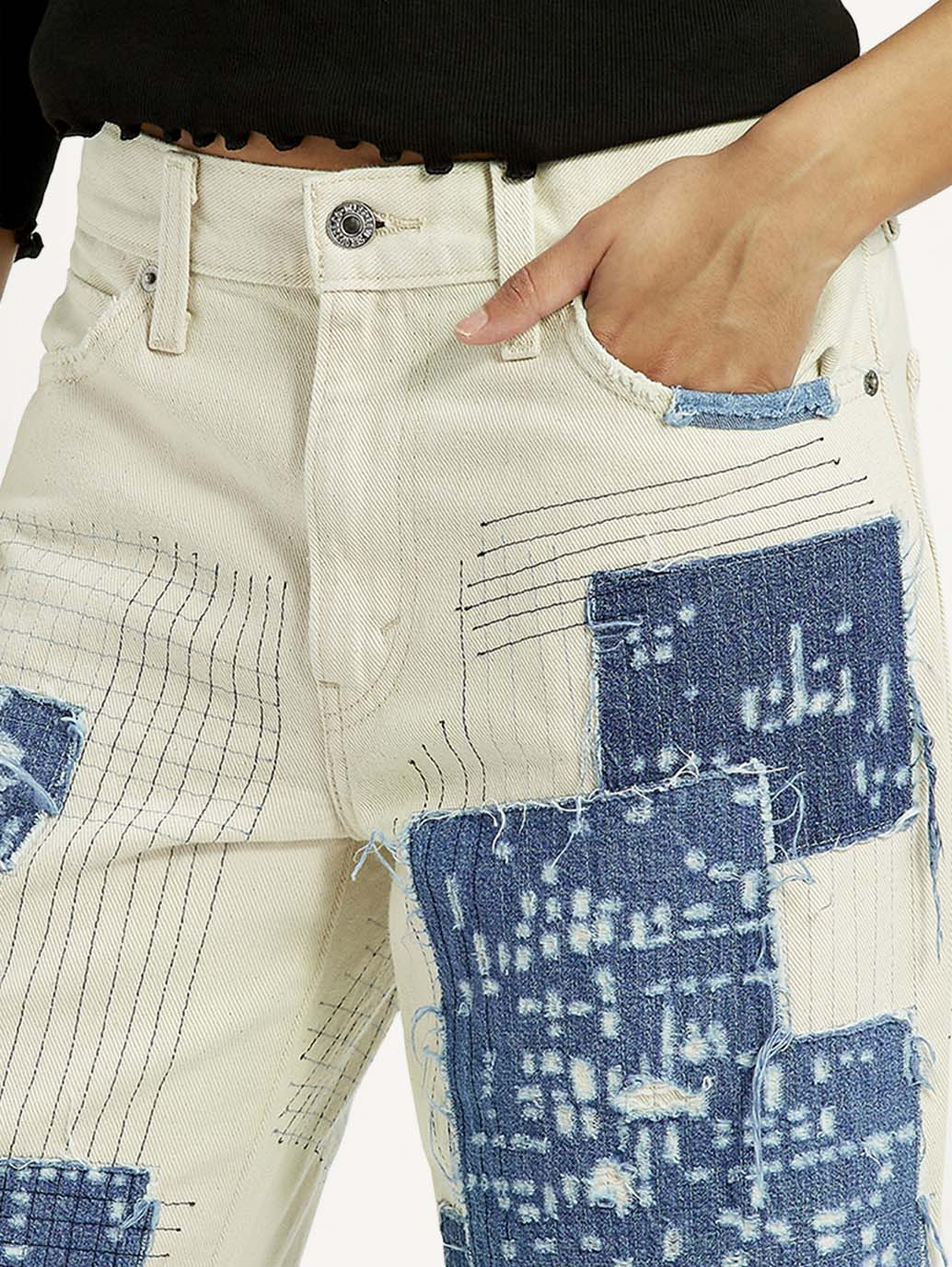 Women's Cream Baggy Fit Mid Rise Jeans - Image 3