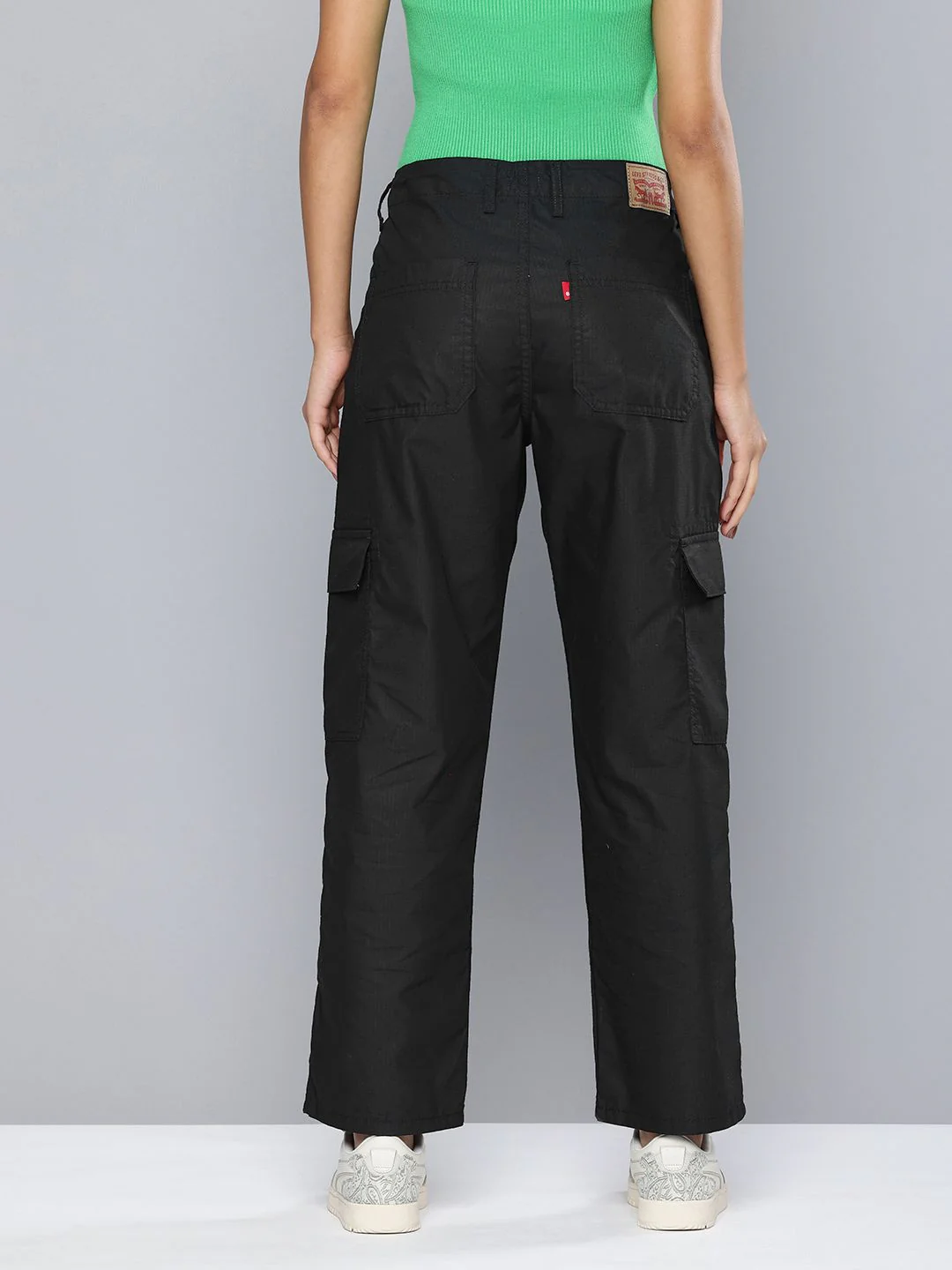 Women's Mid Rise Black Cargo Trousers - Image 3