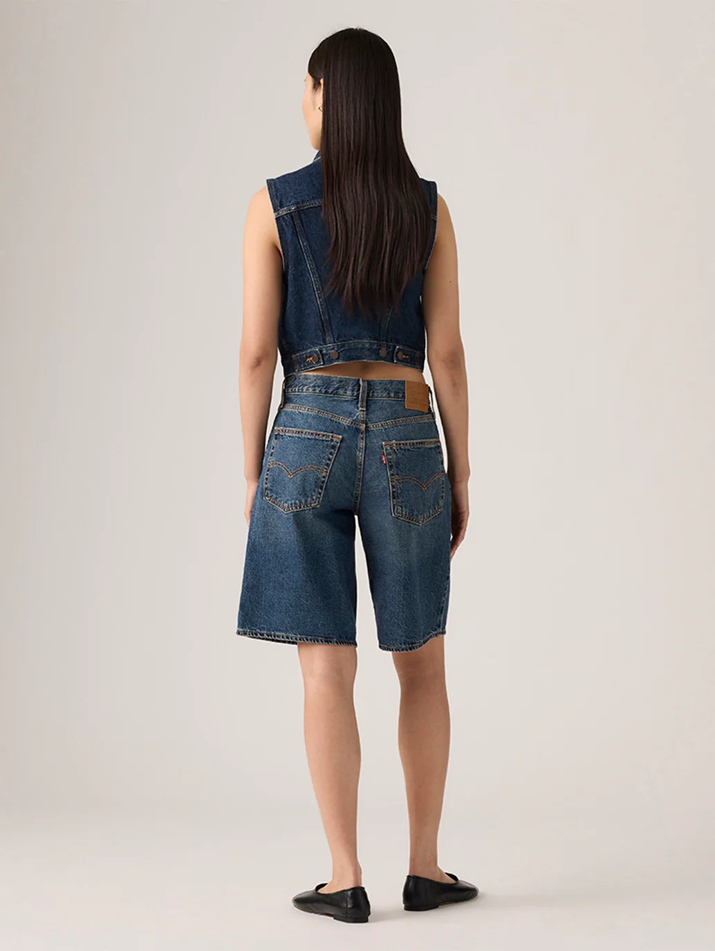 Women's Tinted Mid Rise Dark Indigo Baggy Fit Shorts - Image 2