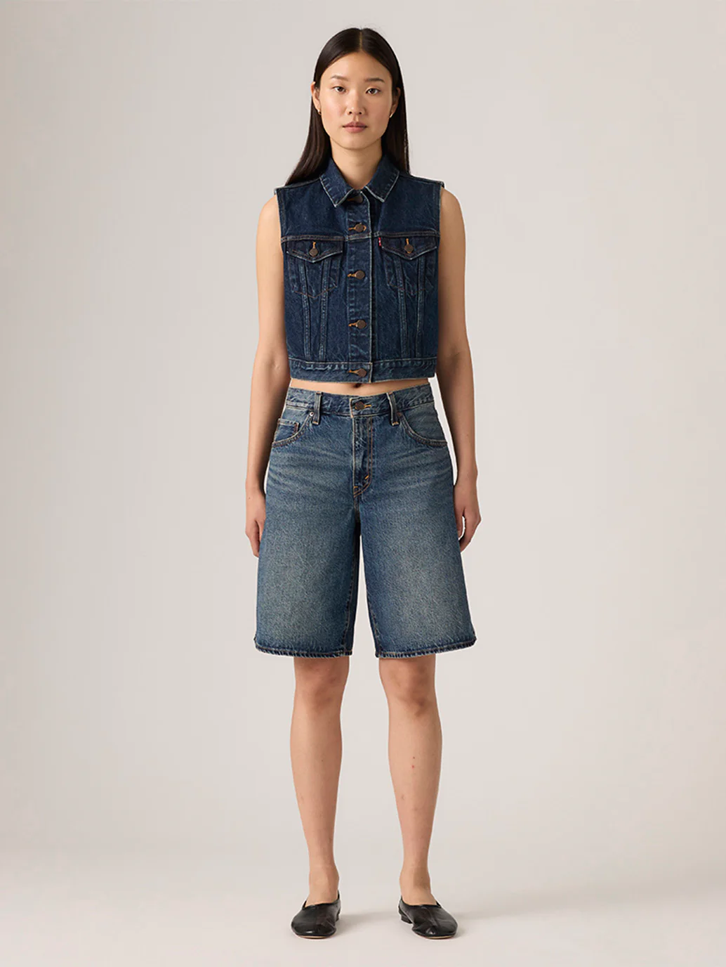 Women's Tinted Mid Rise Dark Indigo Baggy Fit Shorts - Image 5