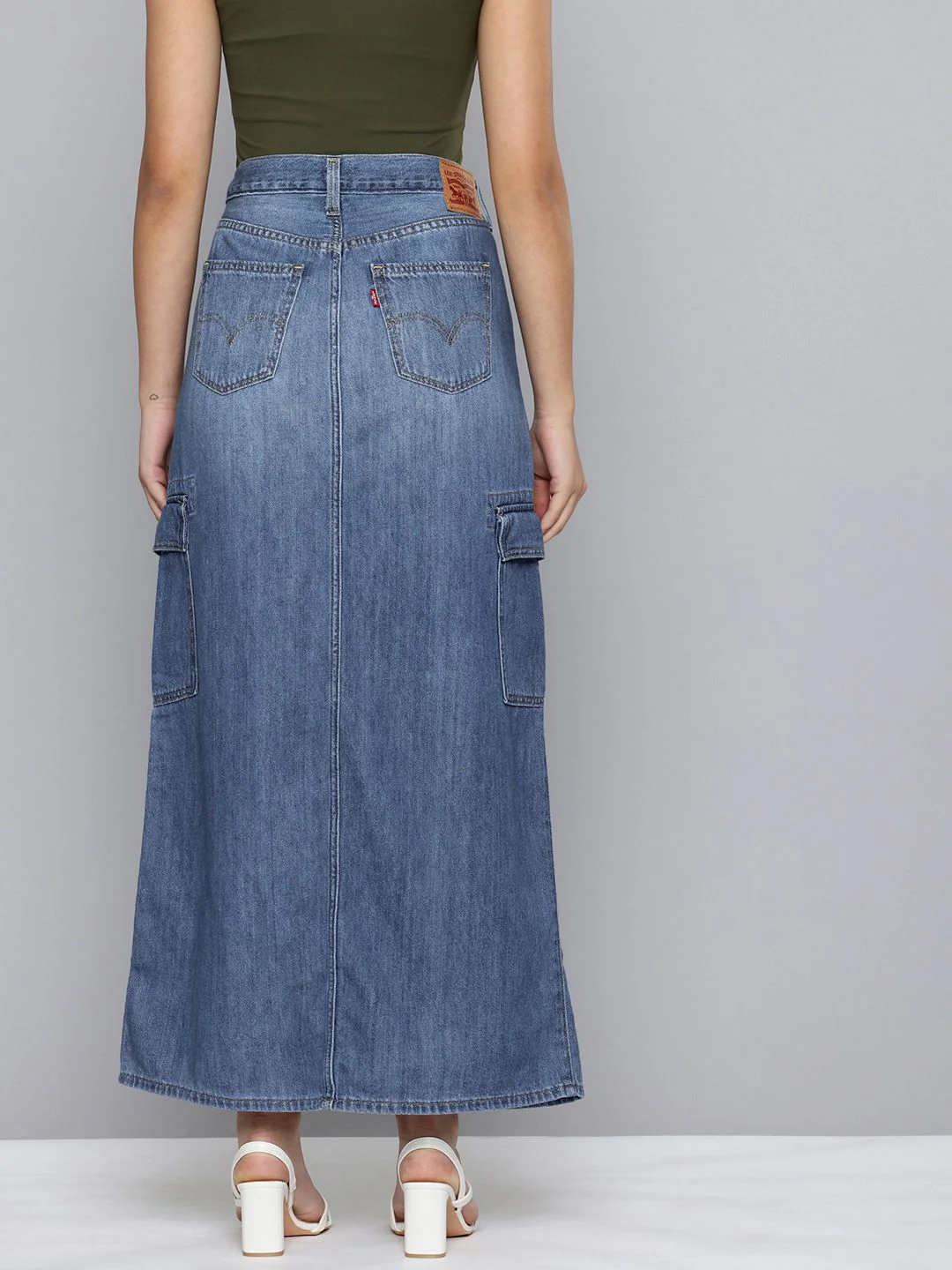 Women's Mid Rise Blue Solid Skirt - Image 3