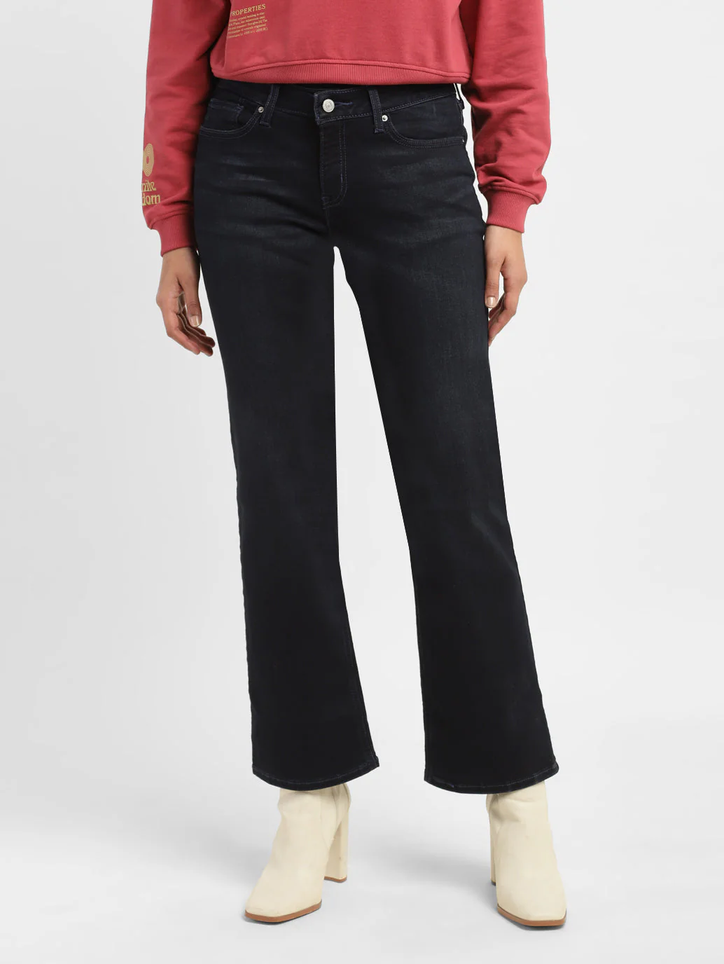 Women's Navy Blue Bootcut Fit Mid Rise Jeans - Image 2