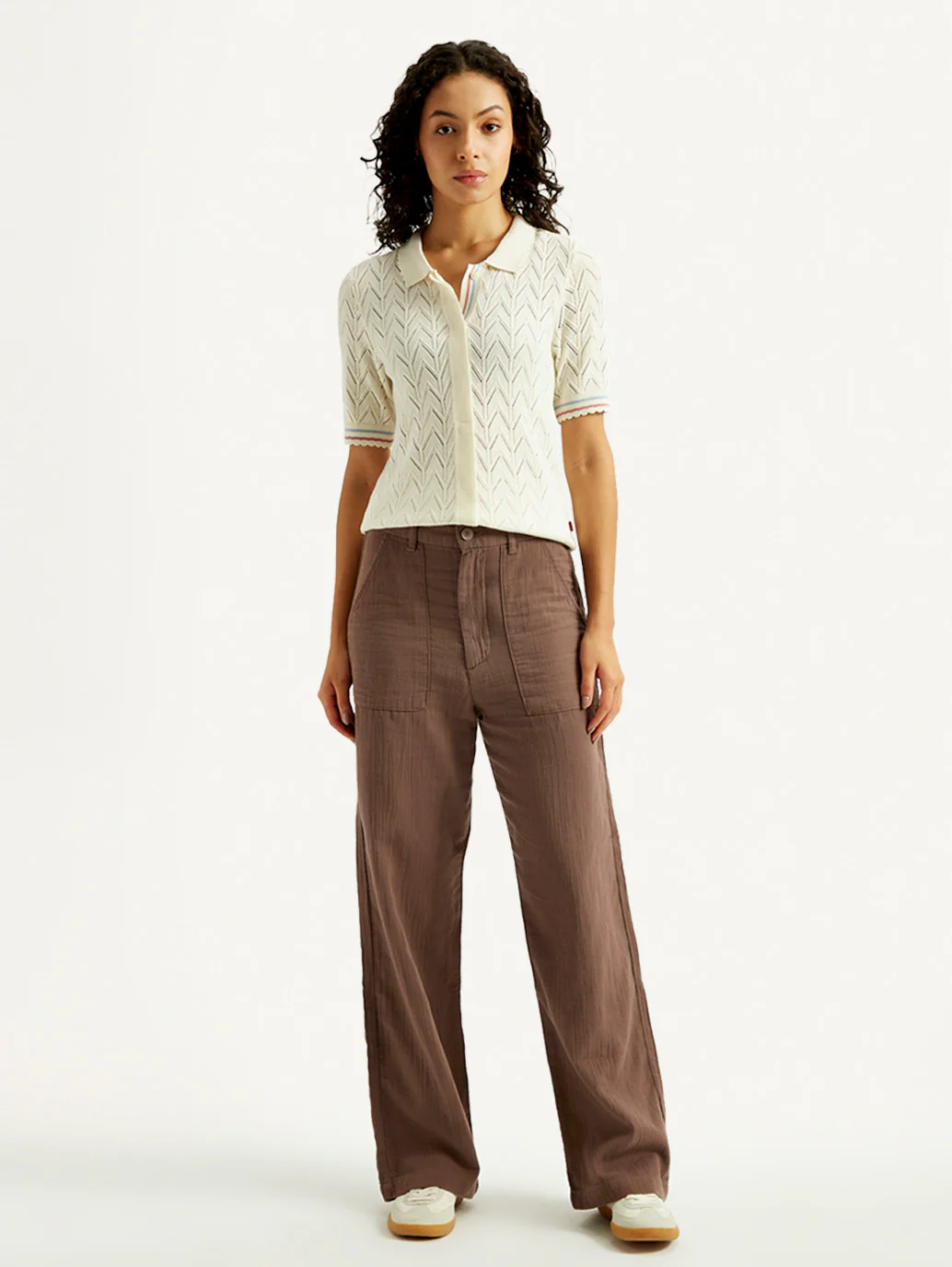 Women's Brown Loose Fit Mid Rise Trousers - Image 6