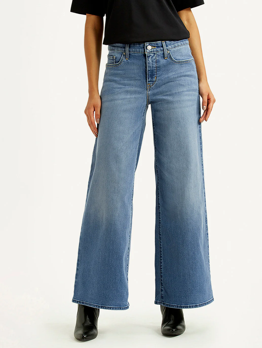 Women's 318 Med Indigo Shaping Wide Leg Fit Mid Rise Jeans - Image 3
