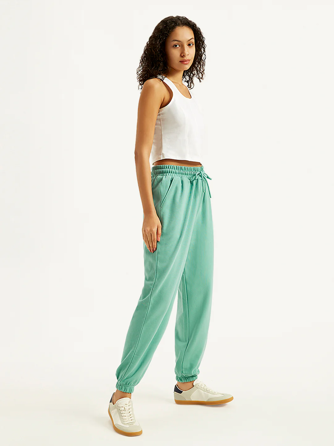 Women's Mid Rise Green Joggers - Image 3