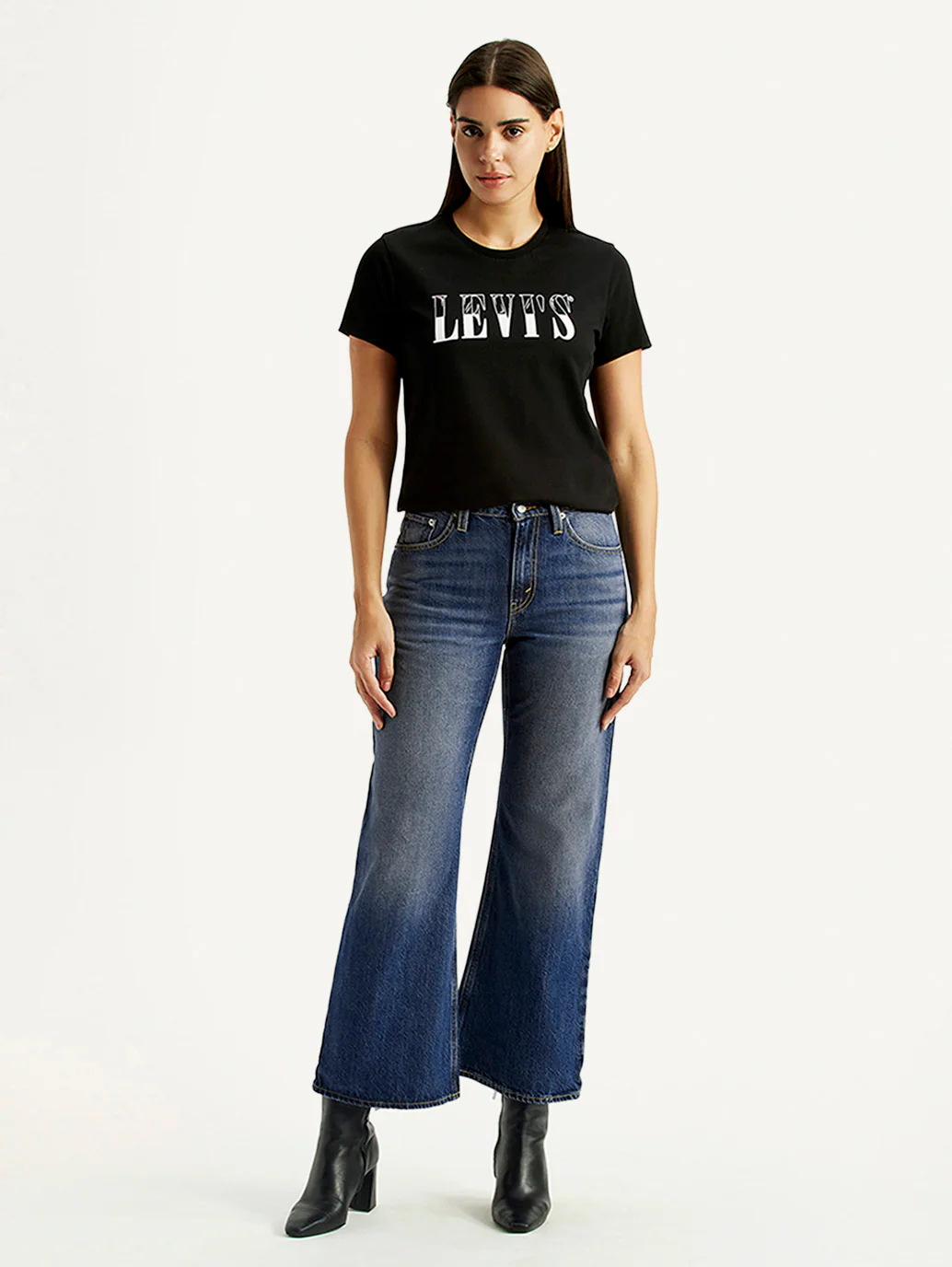 Women's Tinted Dark Indigo Loose Bootcut Fit Mid Rise Jeans - Image 6