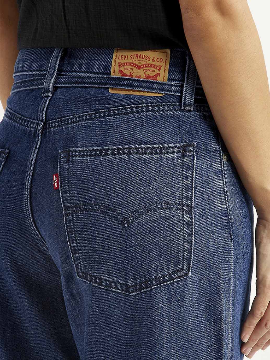 Women's Med Indigo XL Straight Loose Fit Mid Rise Jeans - Image 4