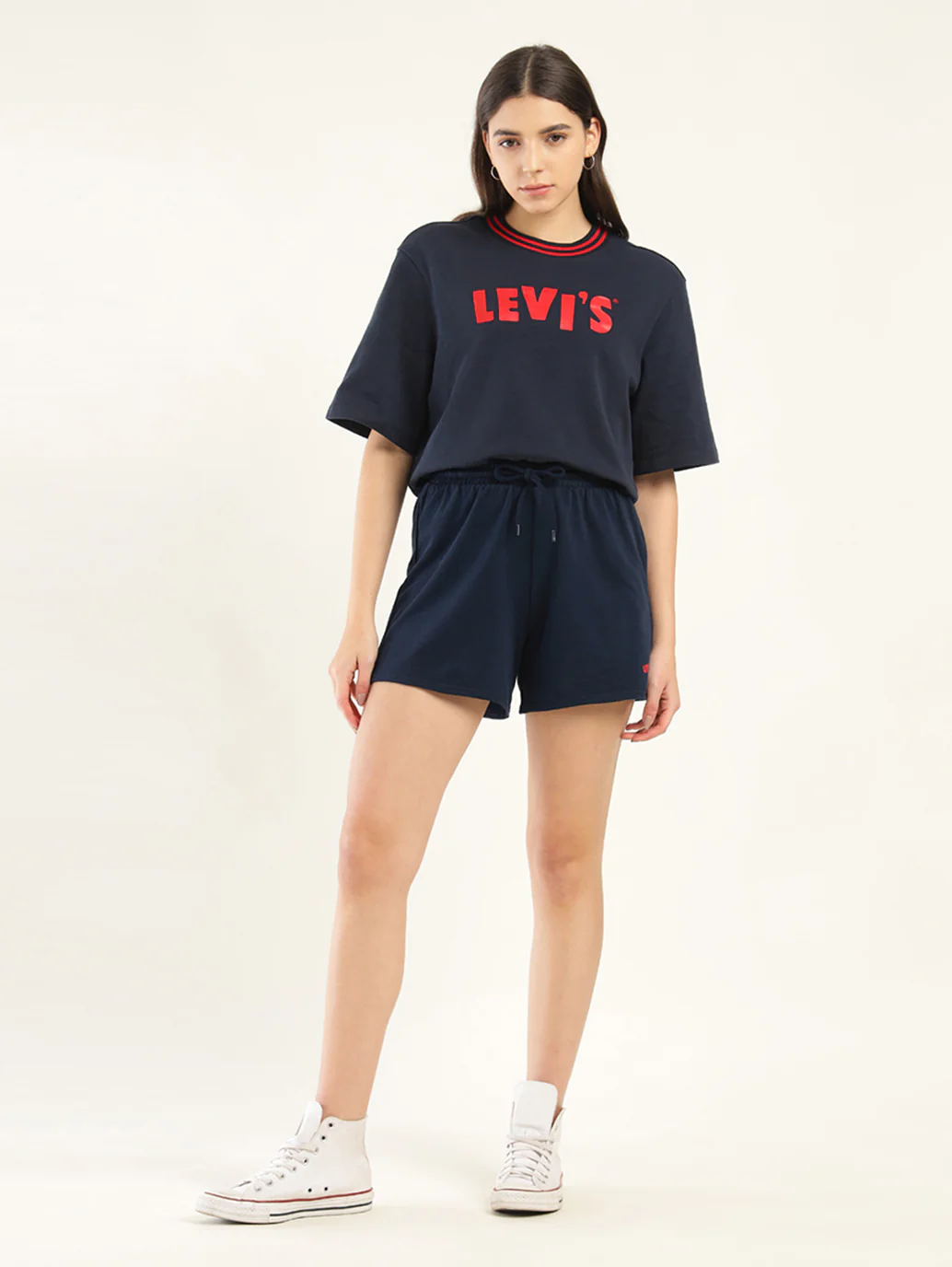 Women's Mid Rise Navy Regular Fit Shorts - Image 2