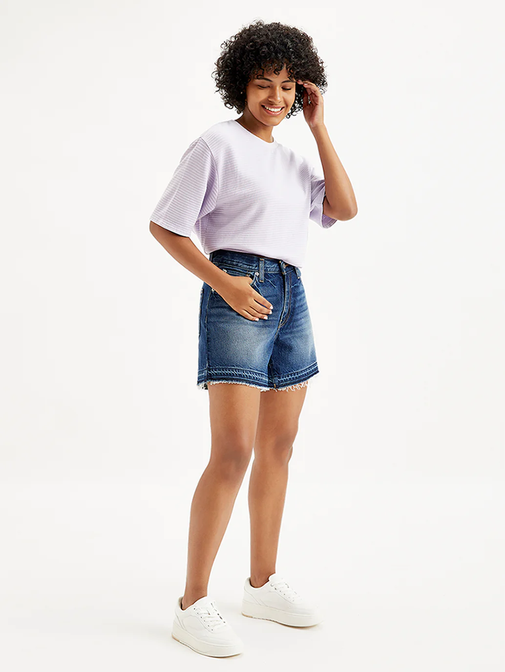 Women's Mid Rise Navy Relaxed Fit Denim Shorts