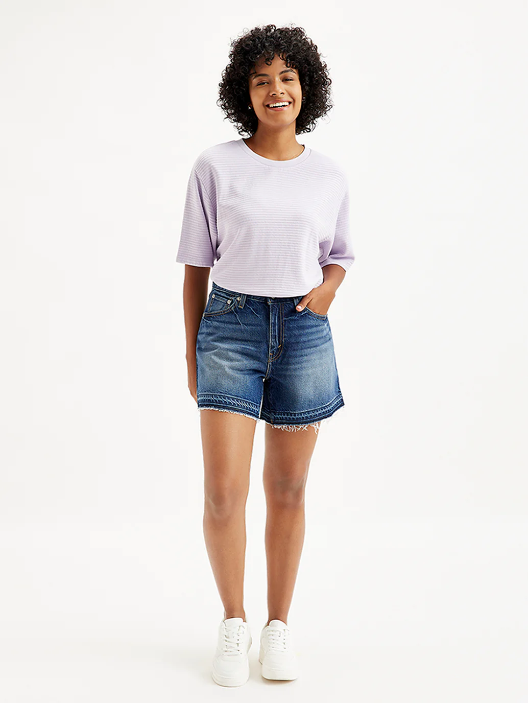 Women's Mid Rise Navy Relaxed Fit Denim Shorts - Image 3