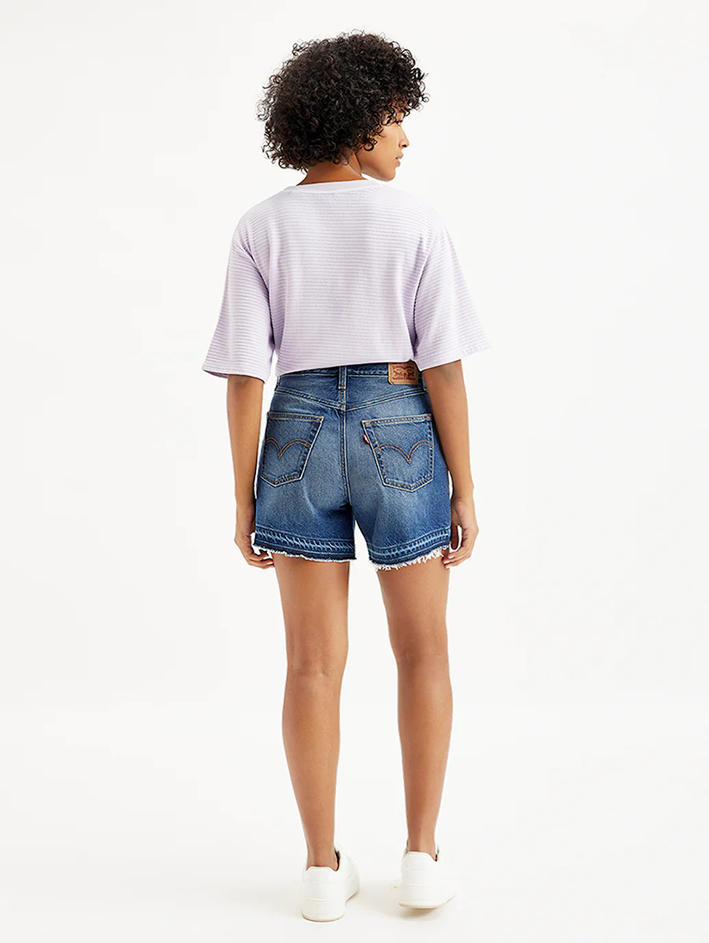 Women's Mid Rise Navy Relaxed Fit Denim Shorts - Image 4