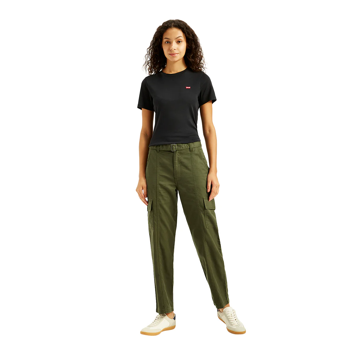 Women's Mid Rise Olive Regular Fit Cargo Trousers