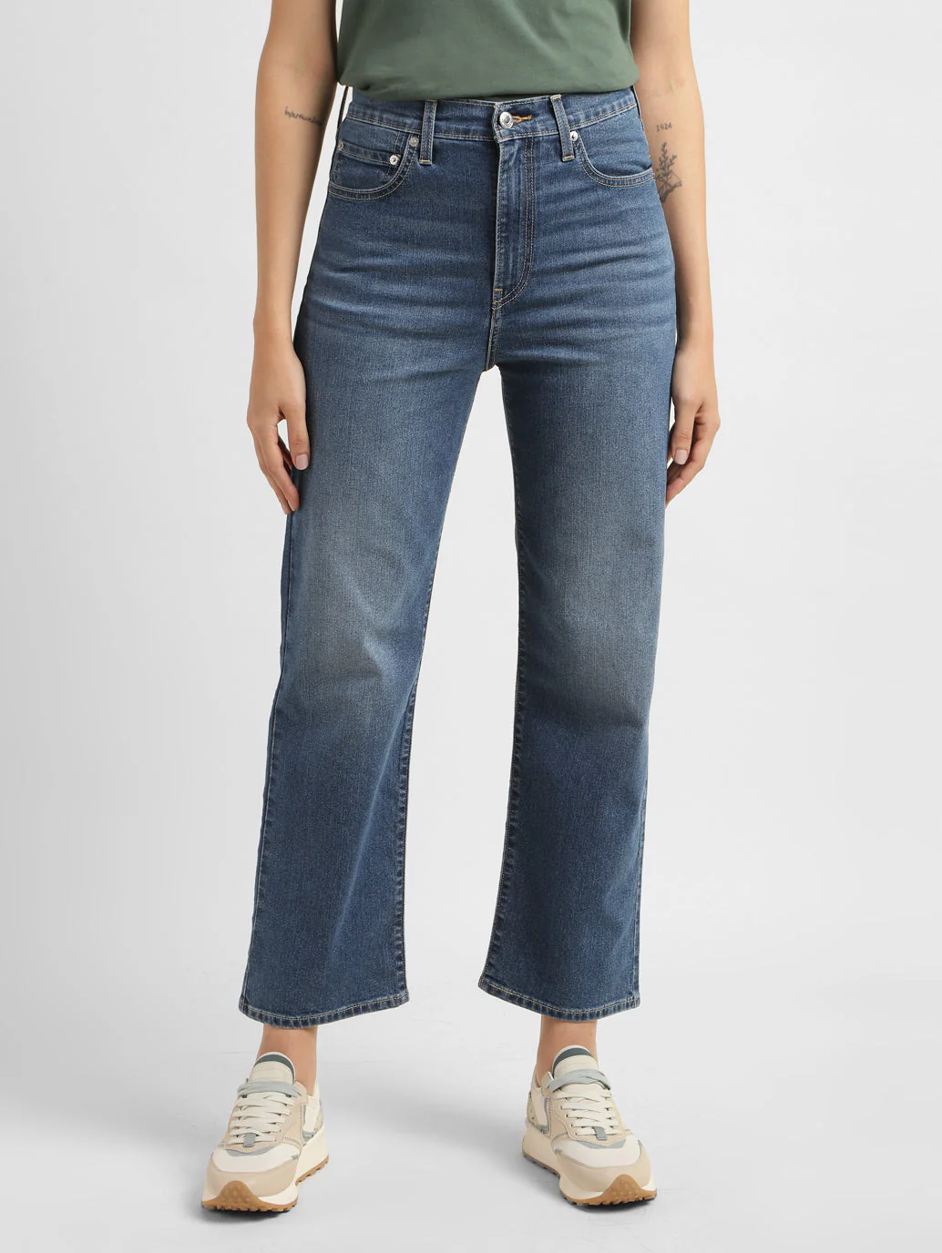 Women's Blue Ribcage Straight Fit Mid Rise Jeans - Image 2