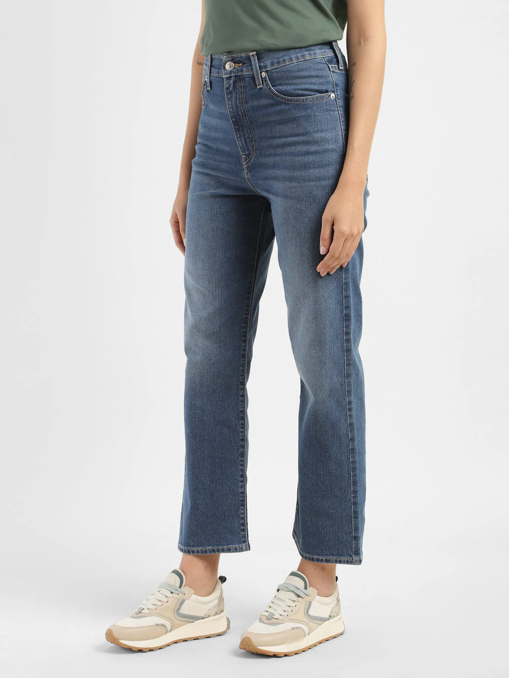 Women's Blue Ribcage Straight Fit Mid Rise Jeans - Image 4