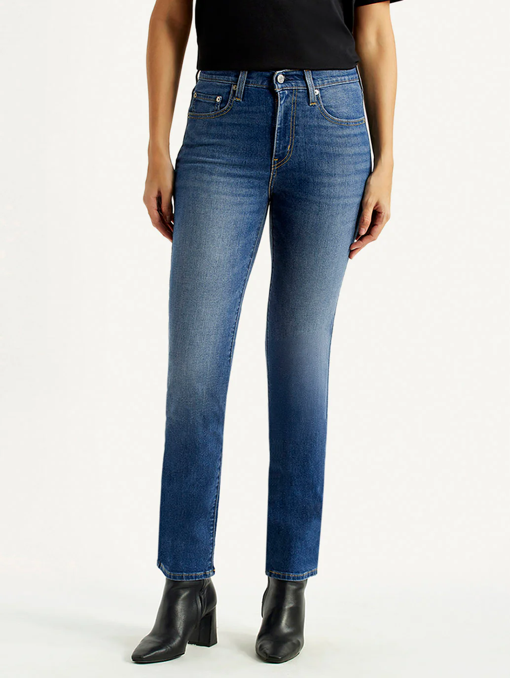 Women's 724 Med Indigo Slim Straight Fit High Rise Jeans - Image 3