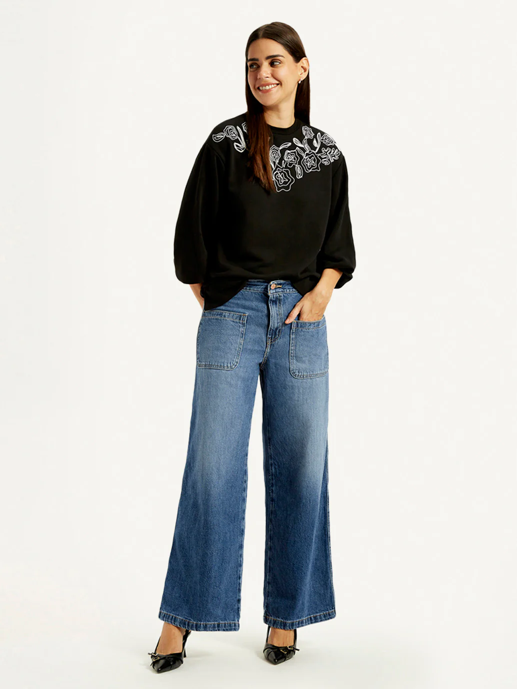 Women's Blue XL Straight Loose Fit Mid Rise Jeans - Image 2