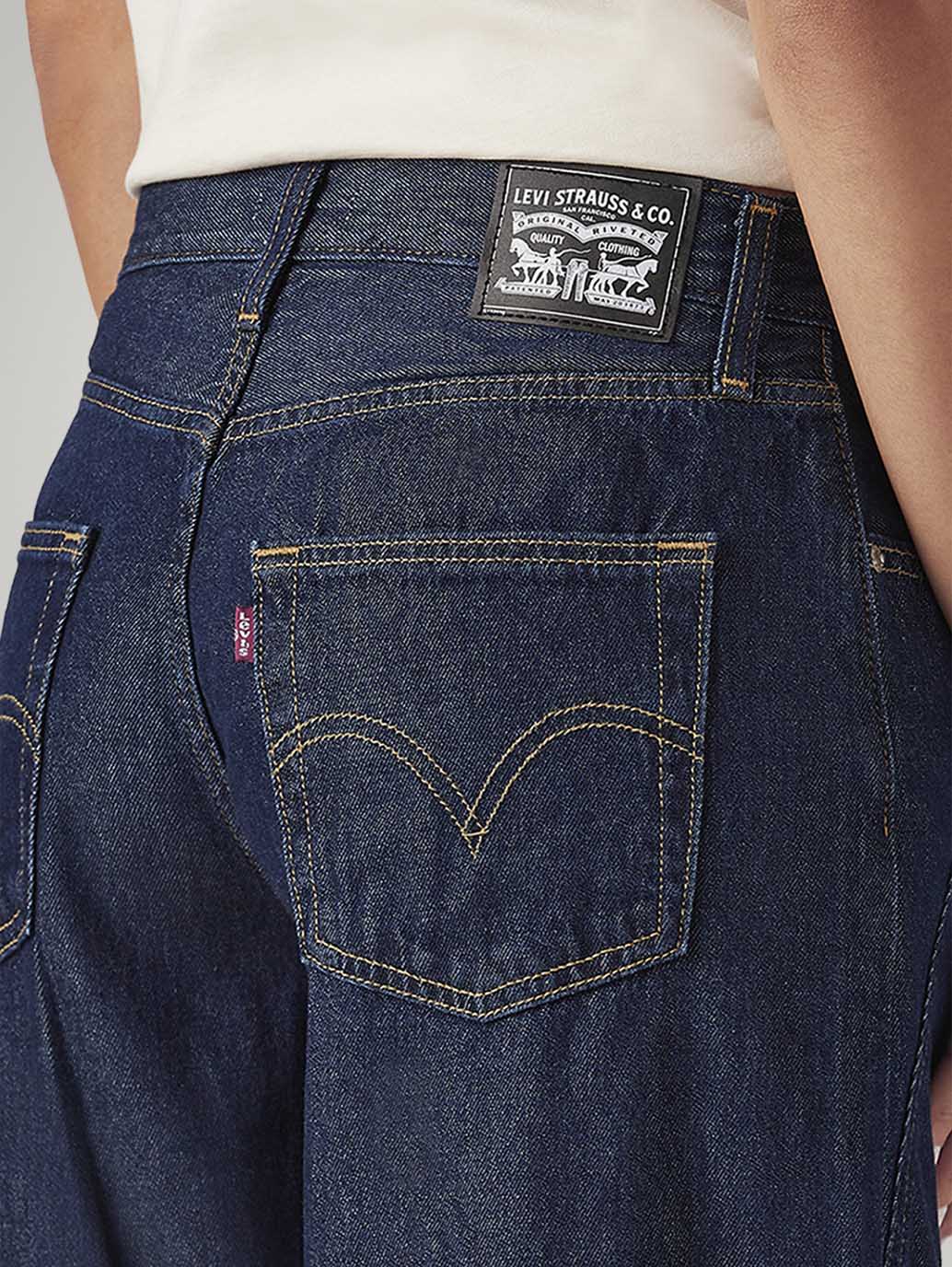 Women's Dark Indigo Loose Fit Mid Rise Jeans - Image 4