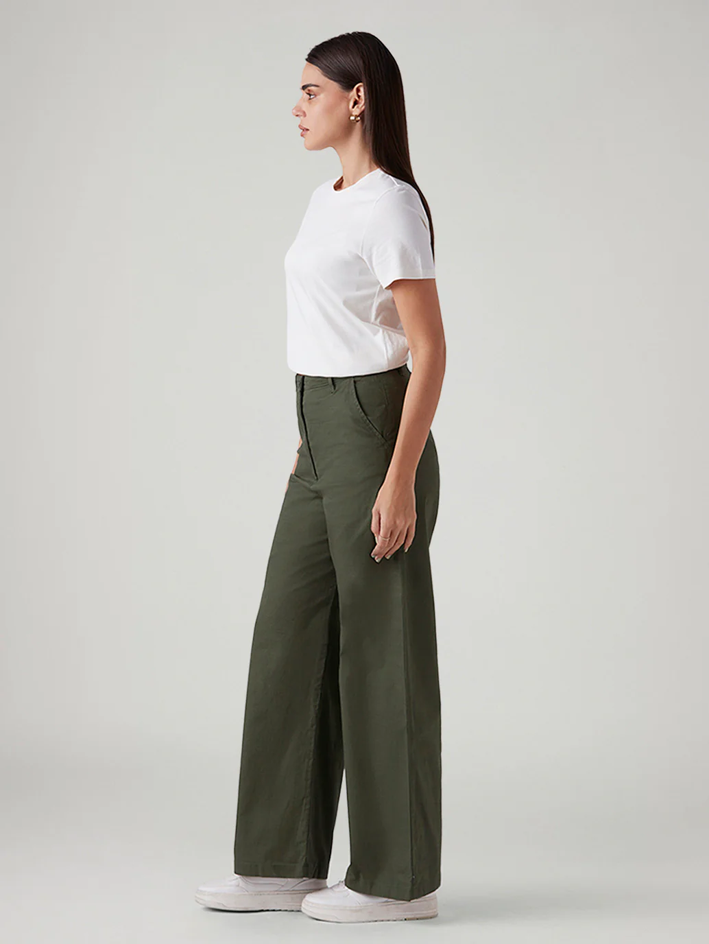 Women's Olive Loose Fit High Rise Trousers - Image 6