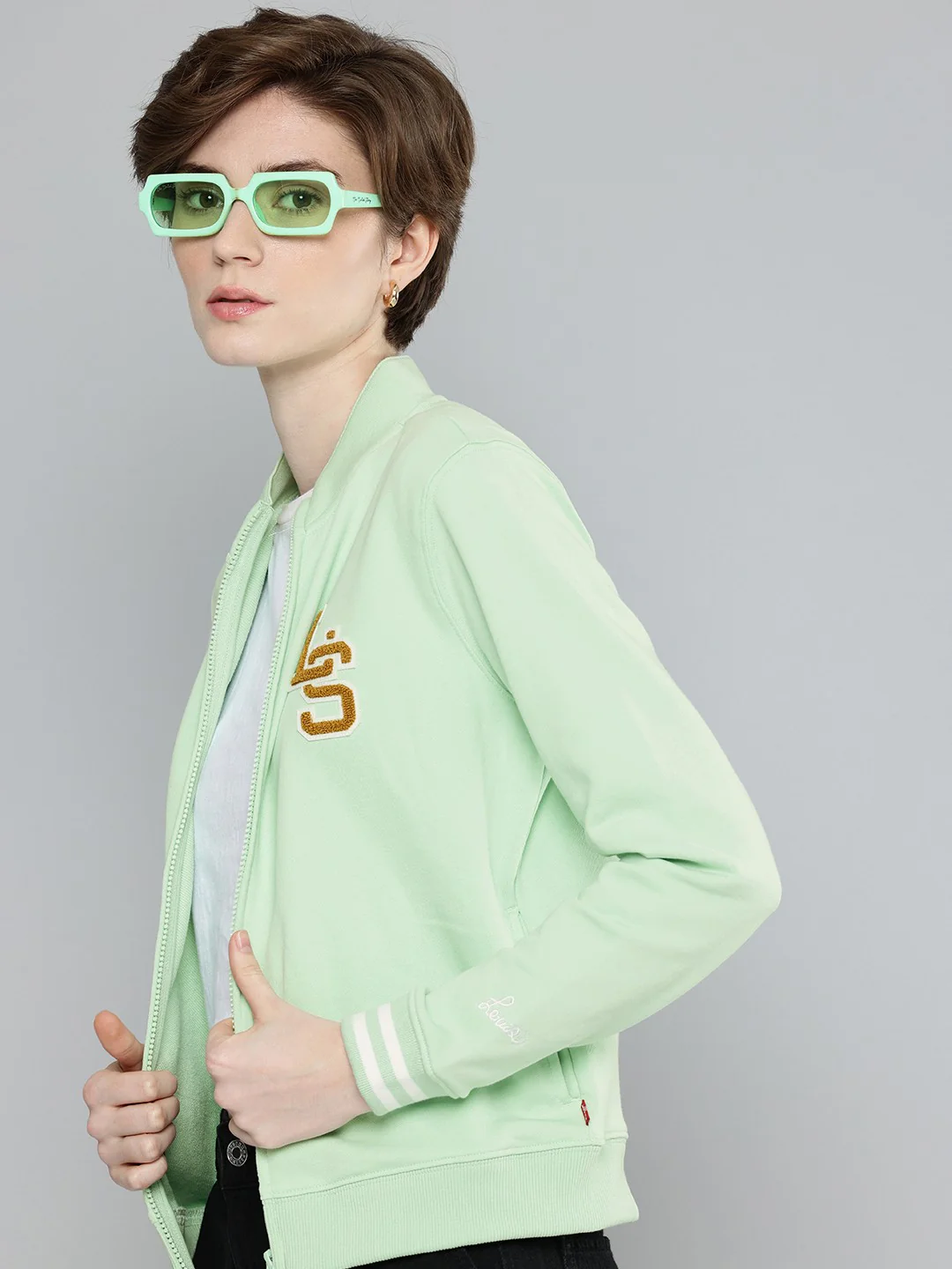 Women's Patchwork Light Green Hooded Sweatshirt - Image 3