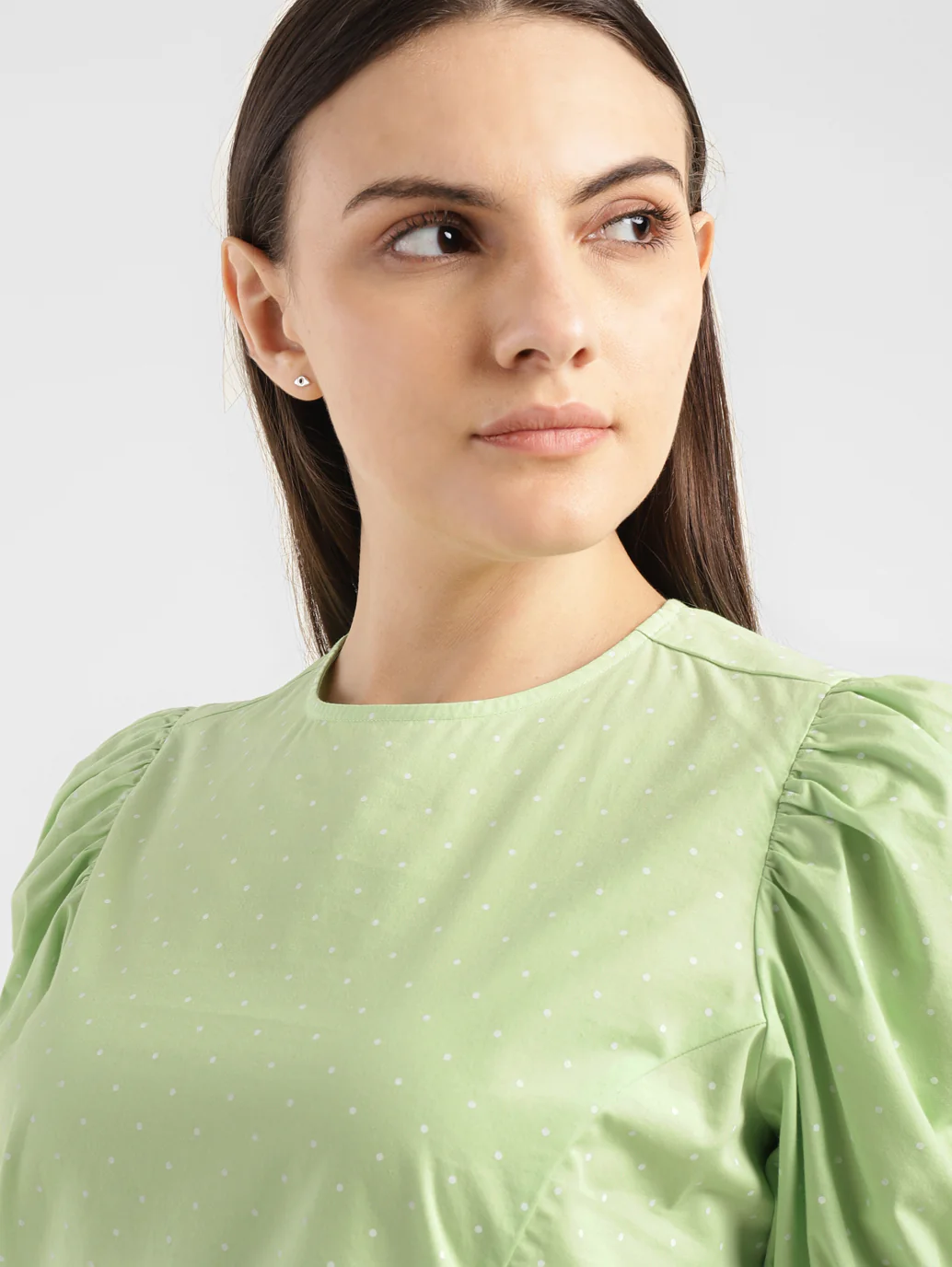 Women's Polka Dot Green Round Neck Top - Image 6