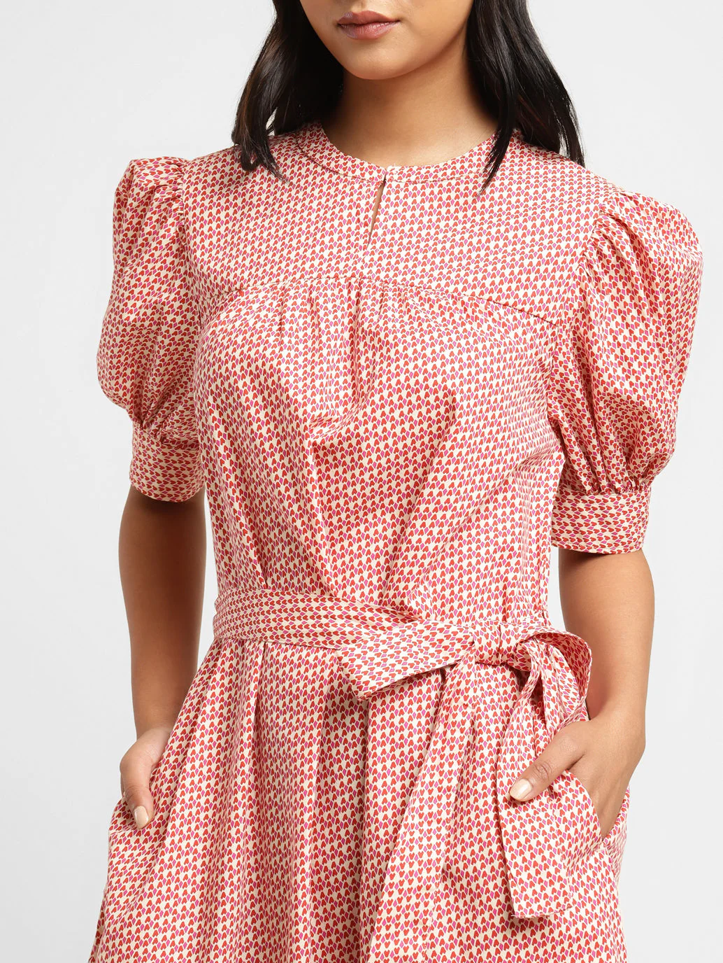 Women's Printed Cream Round Neck Dress - Image 5
