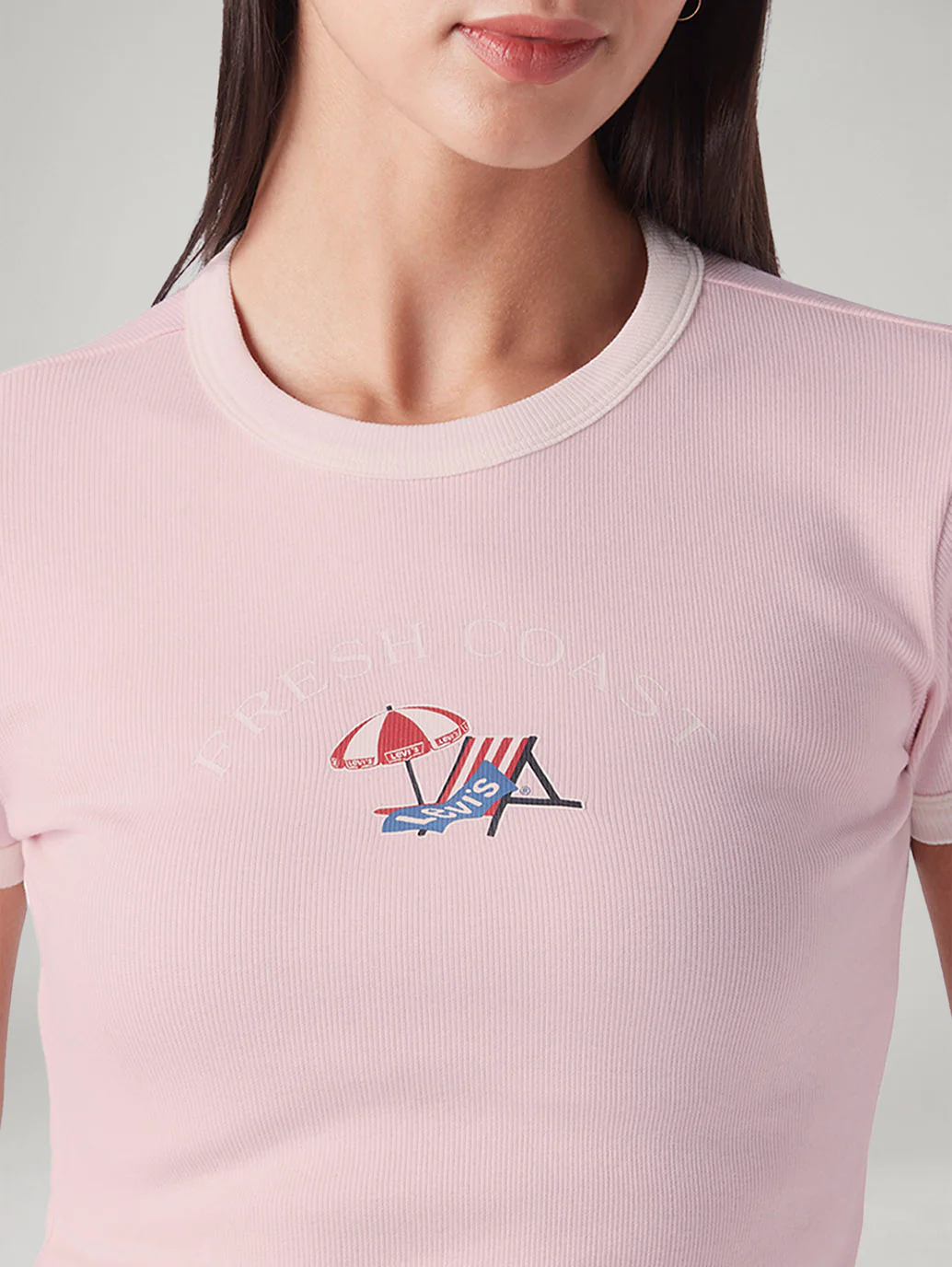 Women's Printed Slim Fit Ribbed T-Shirt - Image 4