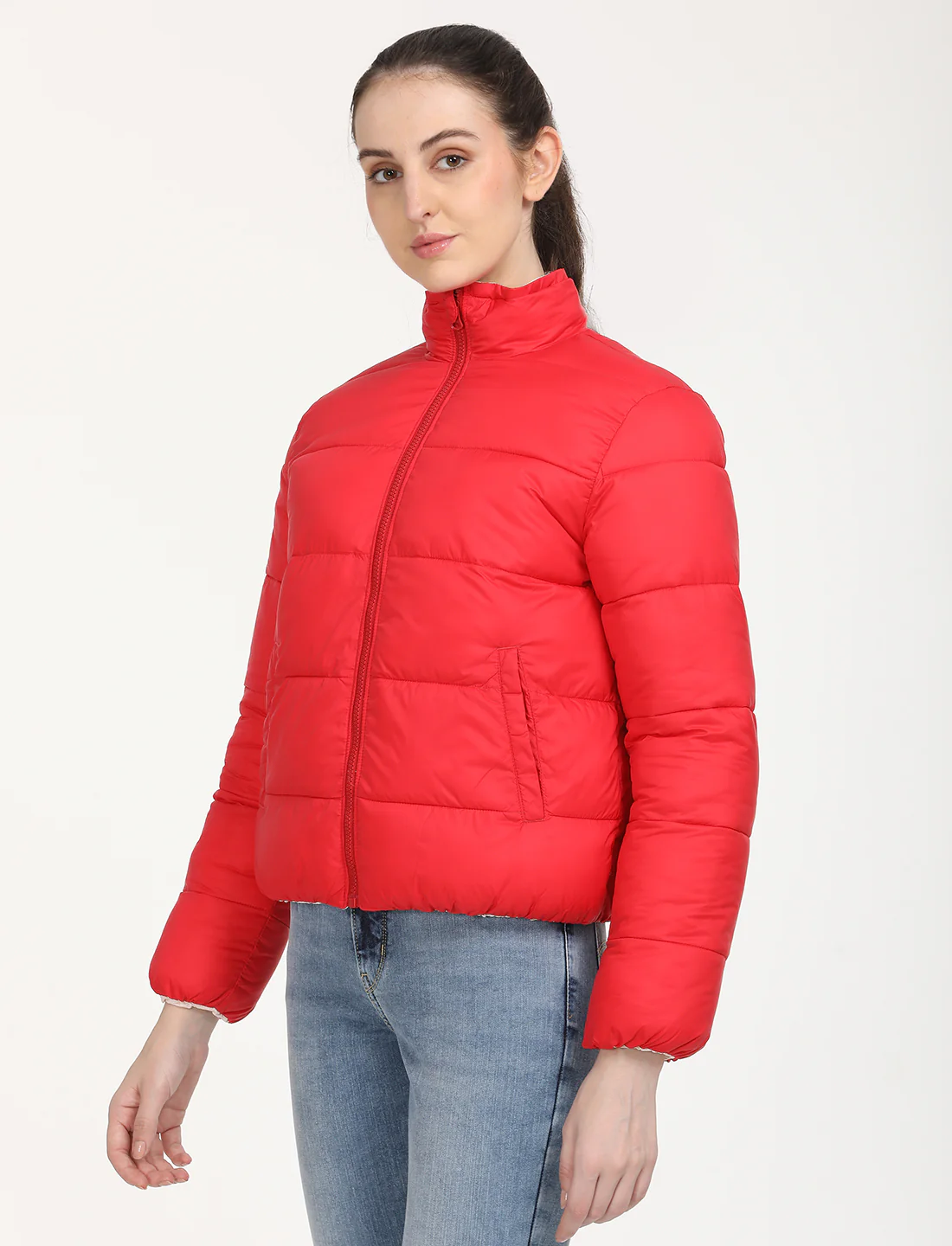 Women's Quilted High Neck Reversible Puffer Jacket - Image 2