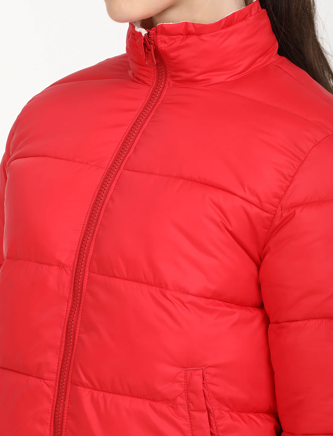 Women's Quilted High Neck Reversible Puffer Jacket - Image 5