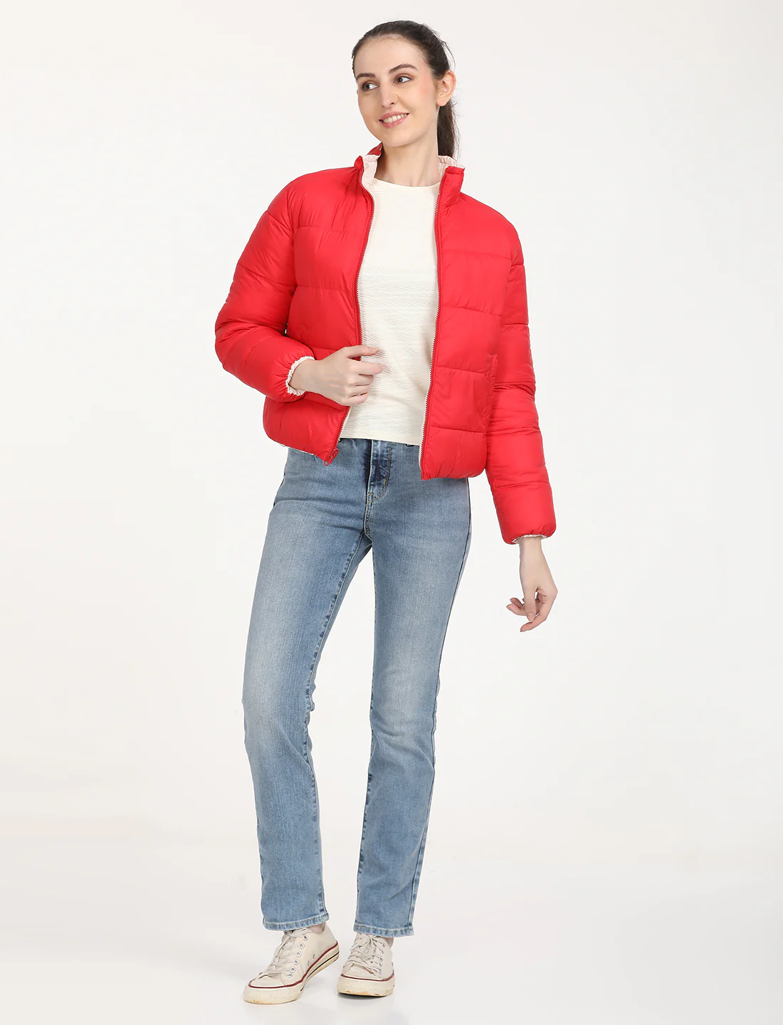 Women's Quilted High Neck Reversible Puffer Jacket - Image 6