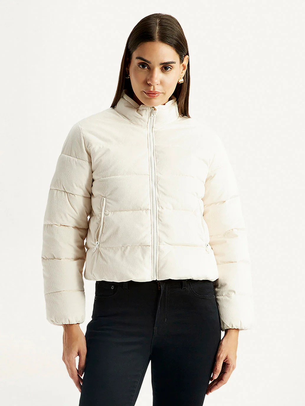 Women's Quilted Off White Puffer Jacket - Image 2
