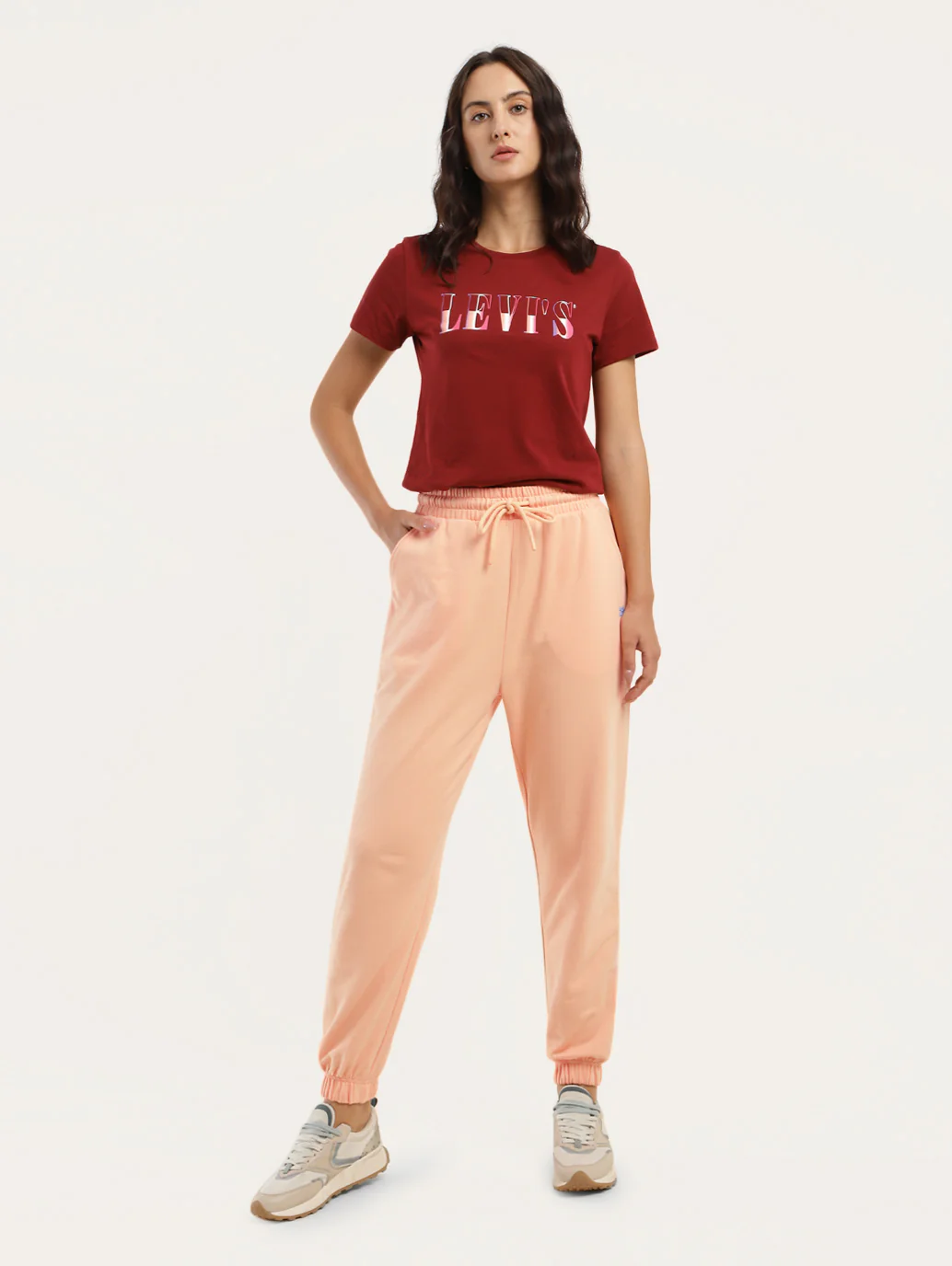 Women's Regular Fit Peach Joggers - Image 2