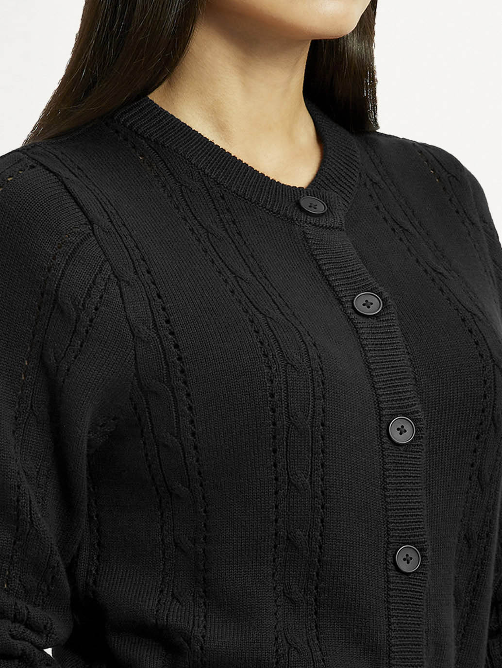 Women's Self Design Black Round Neck Sweater - Image 3
