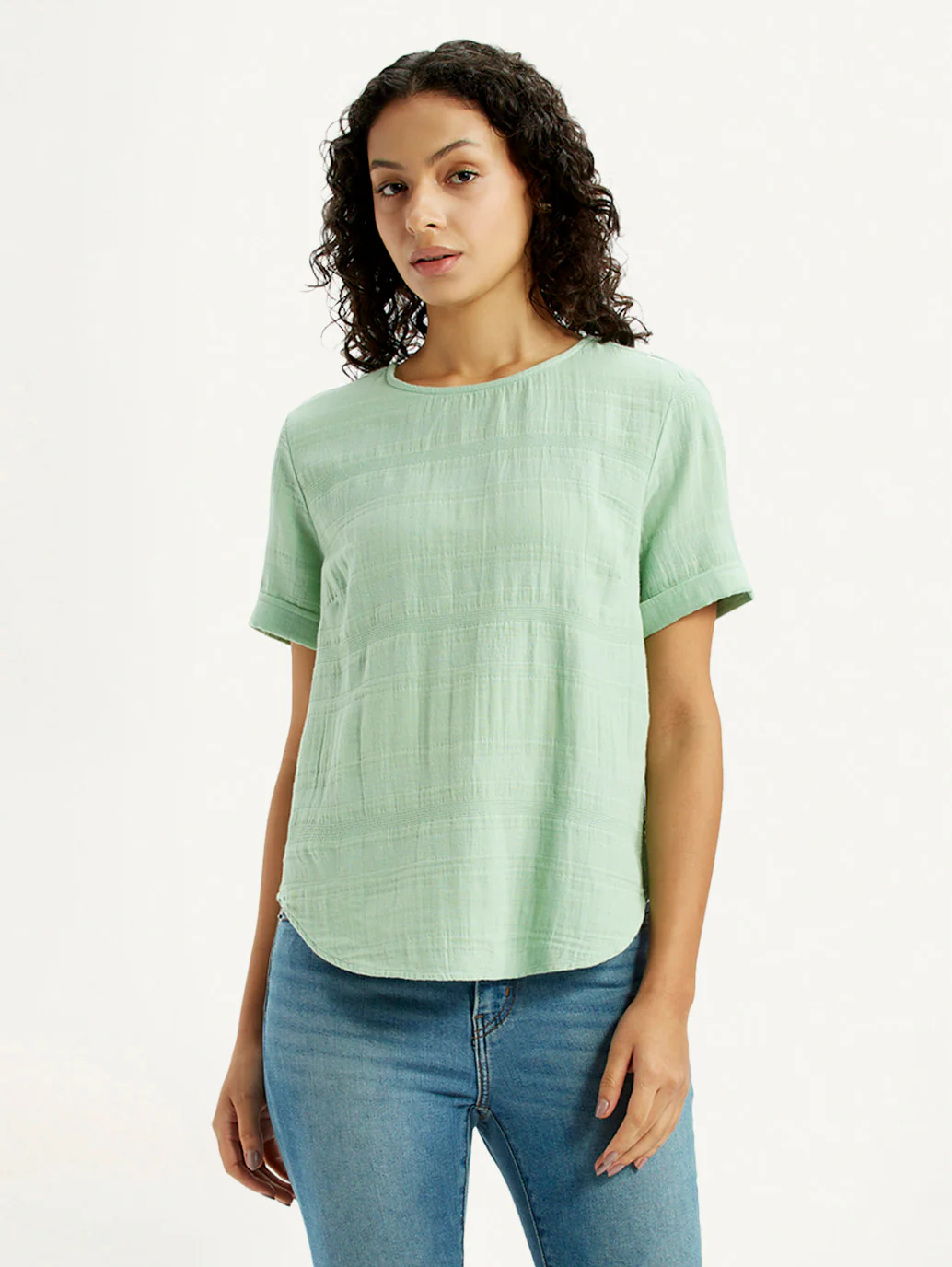 Women's Self Design Light Green Round Neck Top - Image 2