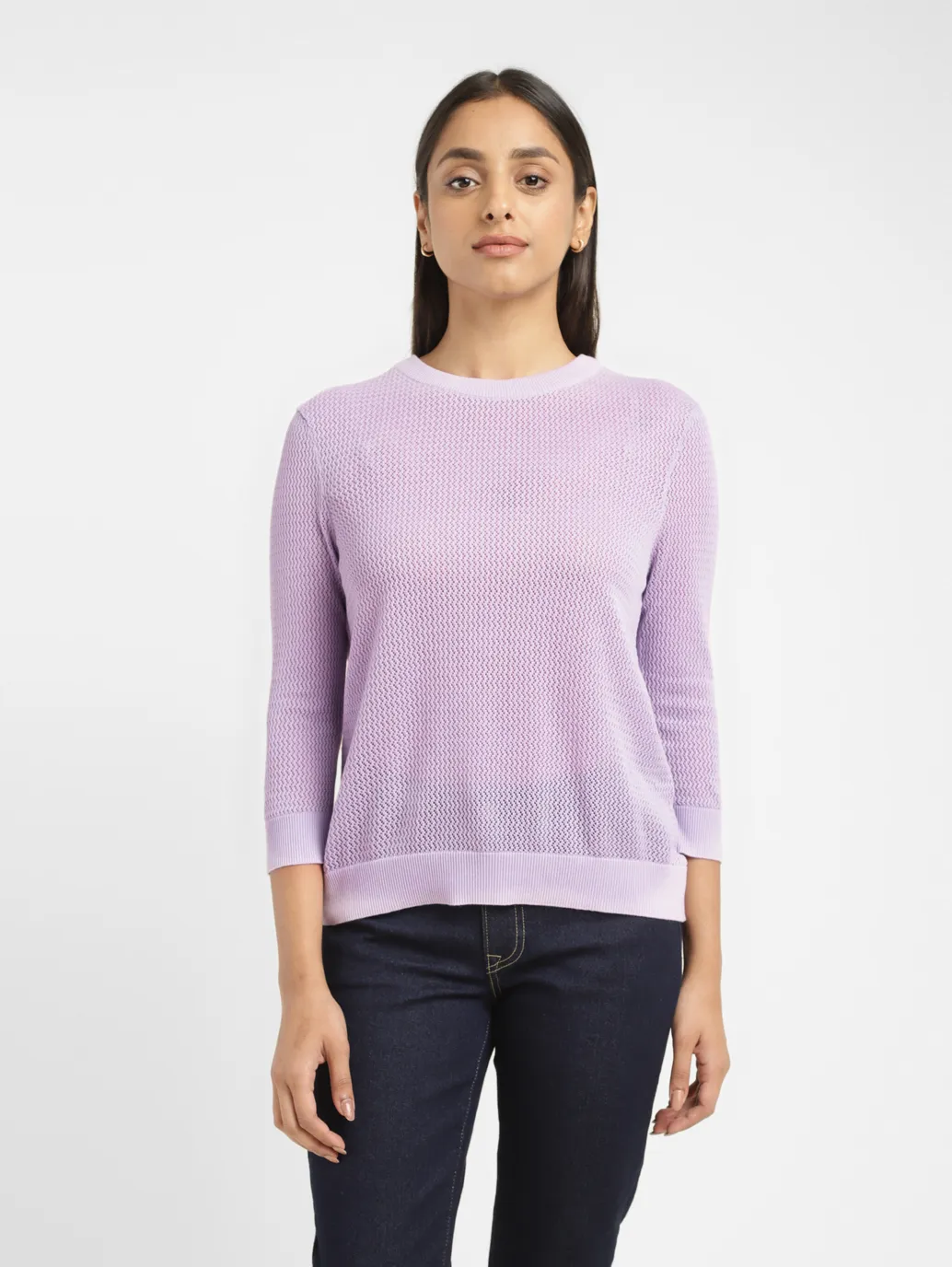 Women's Self Design Lilac Crew Neck Sweater - Image 2