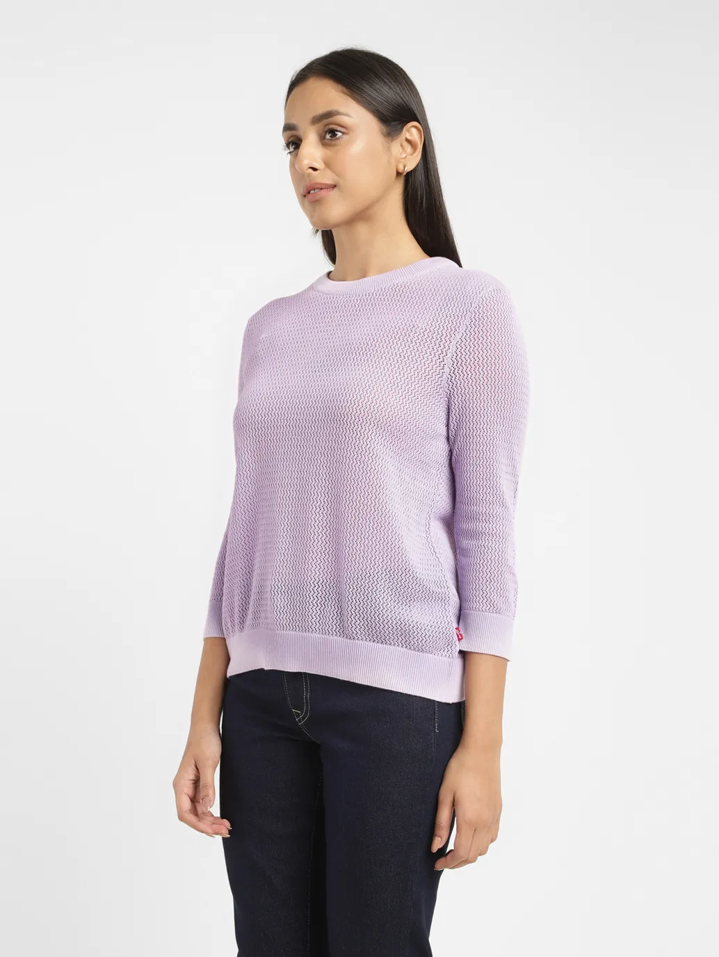 Women's Self Design Lilac Crew Neck Sweater - Image 4
