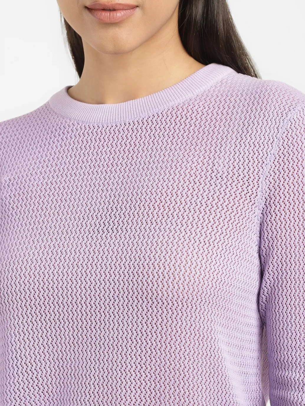 Women's Self Design Lilac Crew Neck Sweater - Image 5