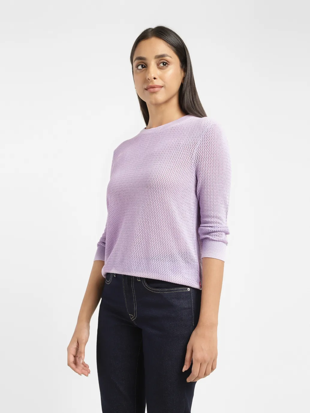 Women's Self Design Lilac Crew Neck Sweater - Image 6